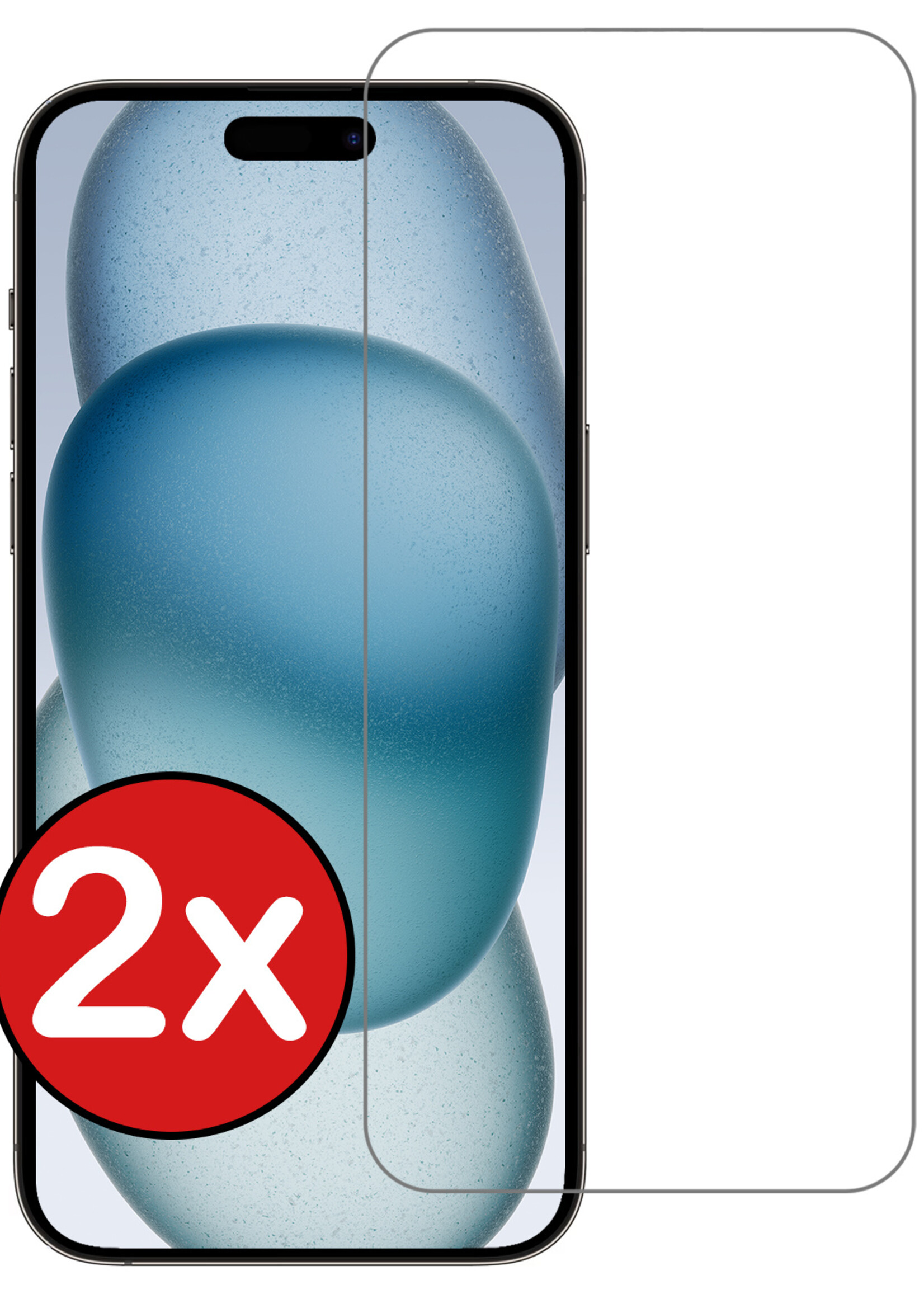BTH Screenprotector Geschikt voor iPhone 15 Screenprotector Glas Gehard Tempered Glass - Screenprotector Geschikt voor iPhone 15 Screen Protector Screen Cover - 2 PACK