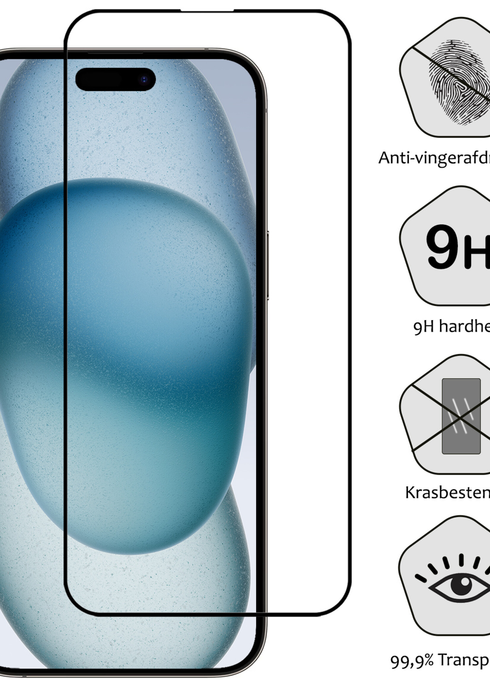 BTH Screenprotector Geschikt voor iPhone 15 Plus Screenprotector Glas Gehard Tempered Glass Full Cover - Screenprotector Geschikt voor iPhone 15 Plus Screen Protector Screen Cover