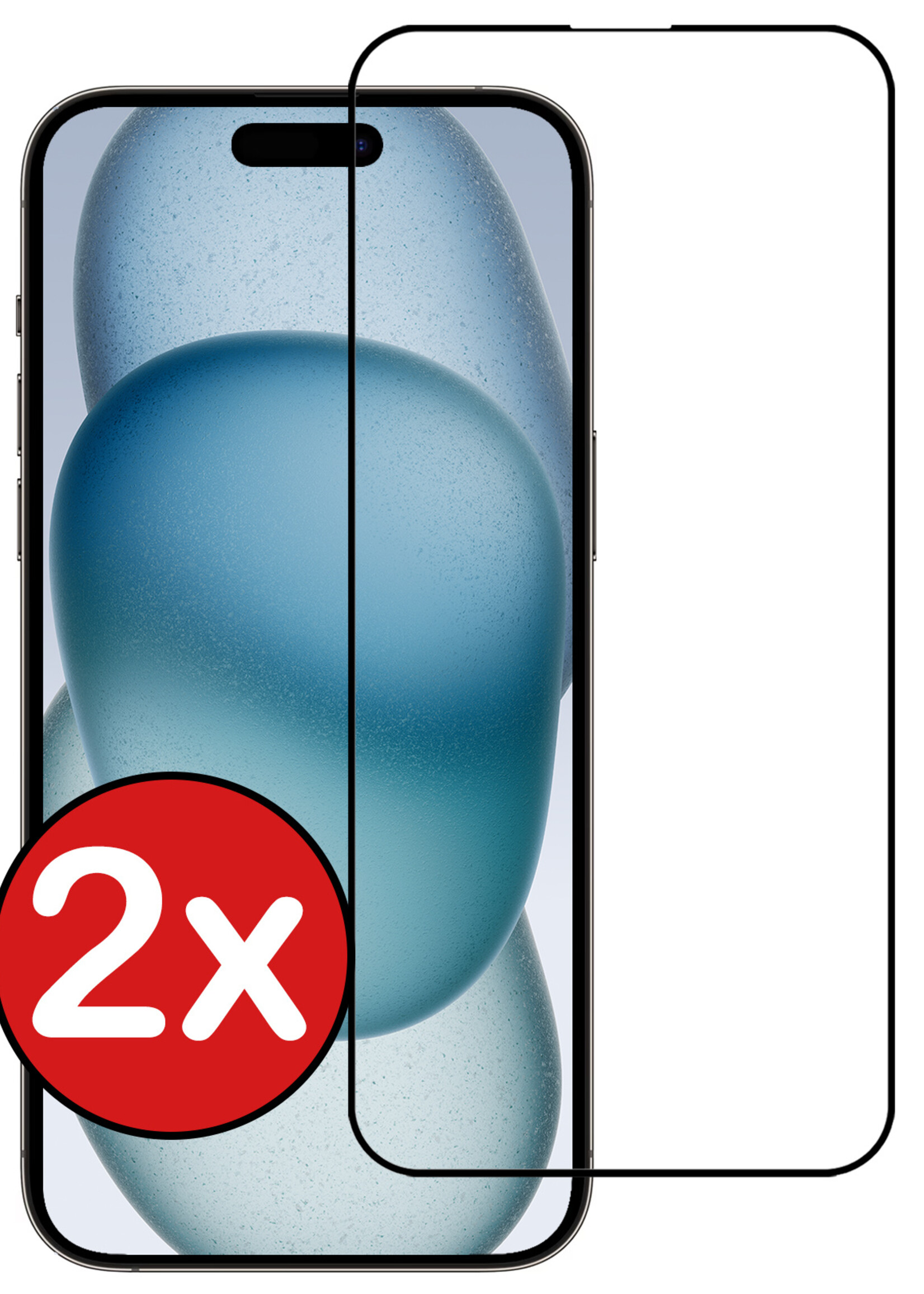 BTH Screenprotector Geschikt voor iPhone 15 Plus Screenprotector Glas Gehard Tempered Glass Full Cover - Screenprotector Geschikt voor iPhone 15 Plus Screen Protector Screen Cover - 2 PACK