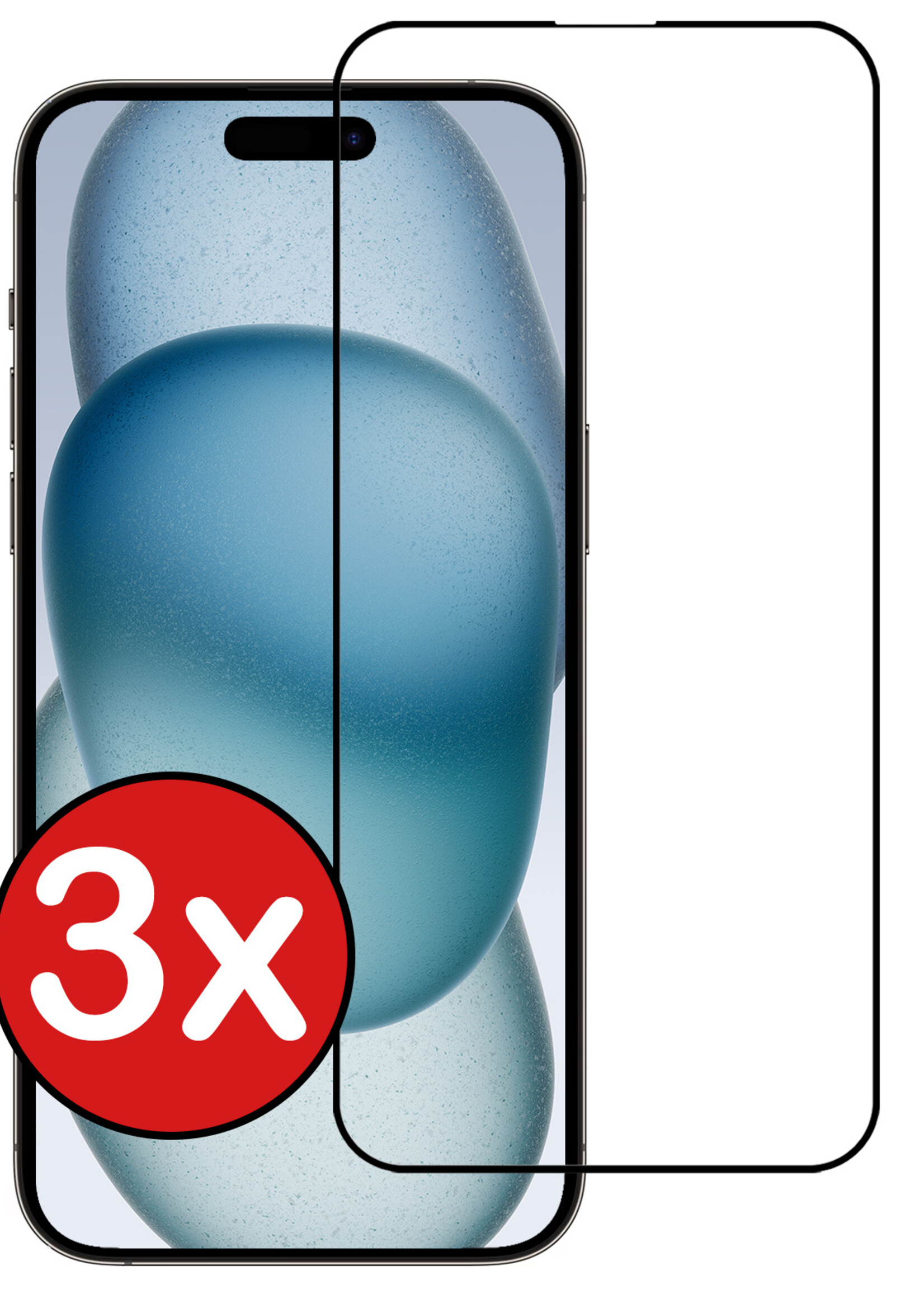 BTH Screenprotector Geschikt voor iPhone 15 Plus Screenprotector Glas Gehard Tempered Glass Full Cover - Screenprotector Geschikt voor iPhone 15 Plus Screen Protector Screen Cover - 3 PACK