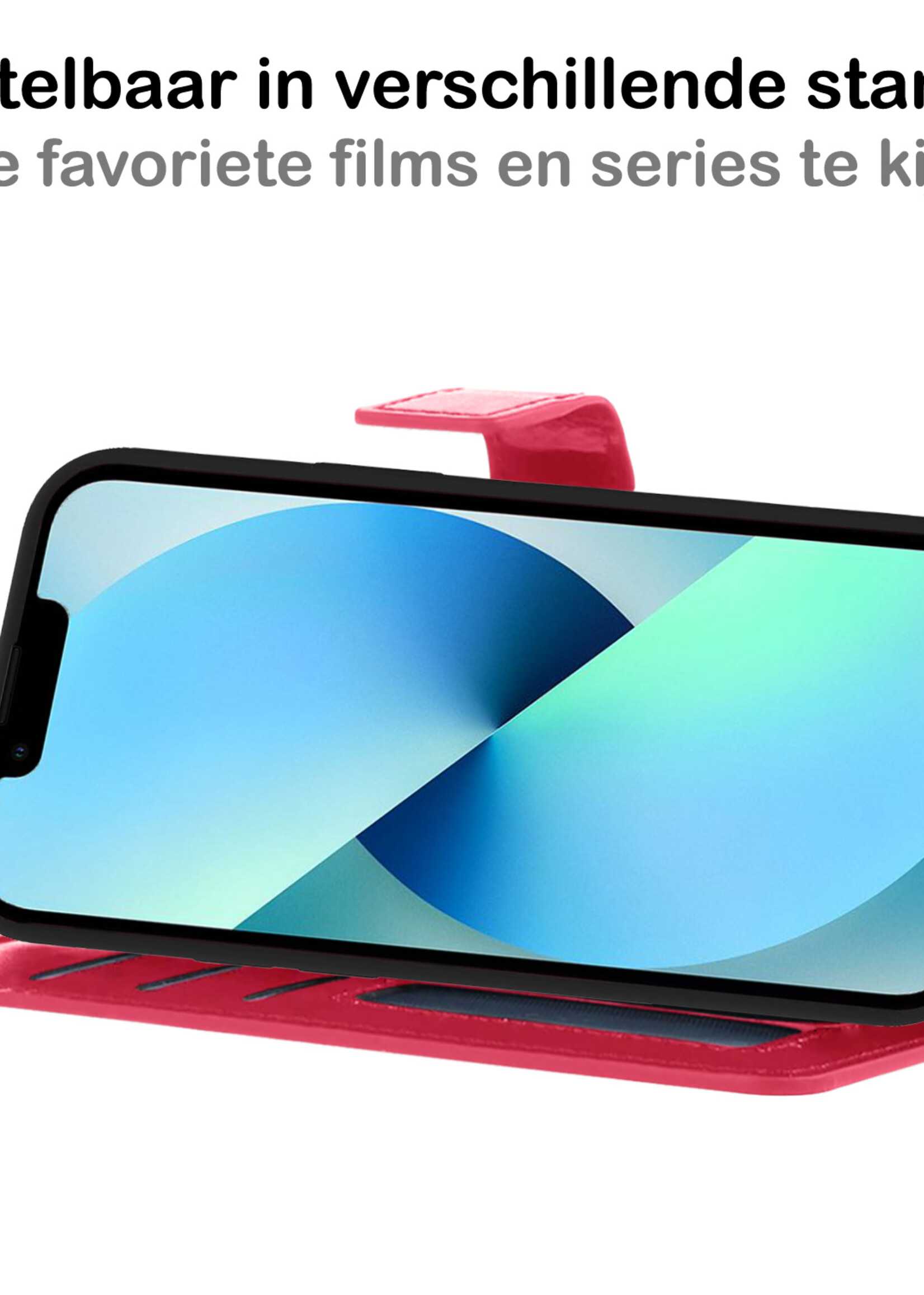 BTH Hoesje Geschikt voor iPhone 13 Pro Max Hoesje Book Case Uitneembare 2-in-1 Hoes - Hoes Geschikt voor iPhone 13 Pro Max Hoes Wallet Case Pashouder Hoesje - Donkerroze