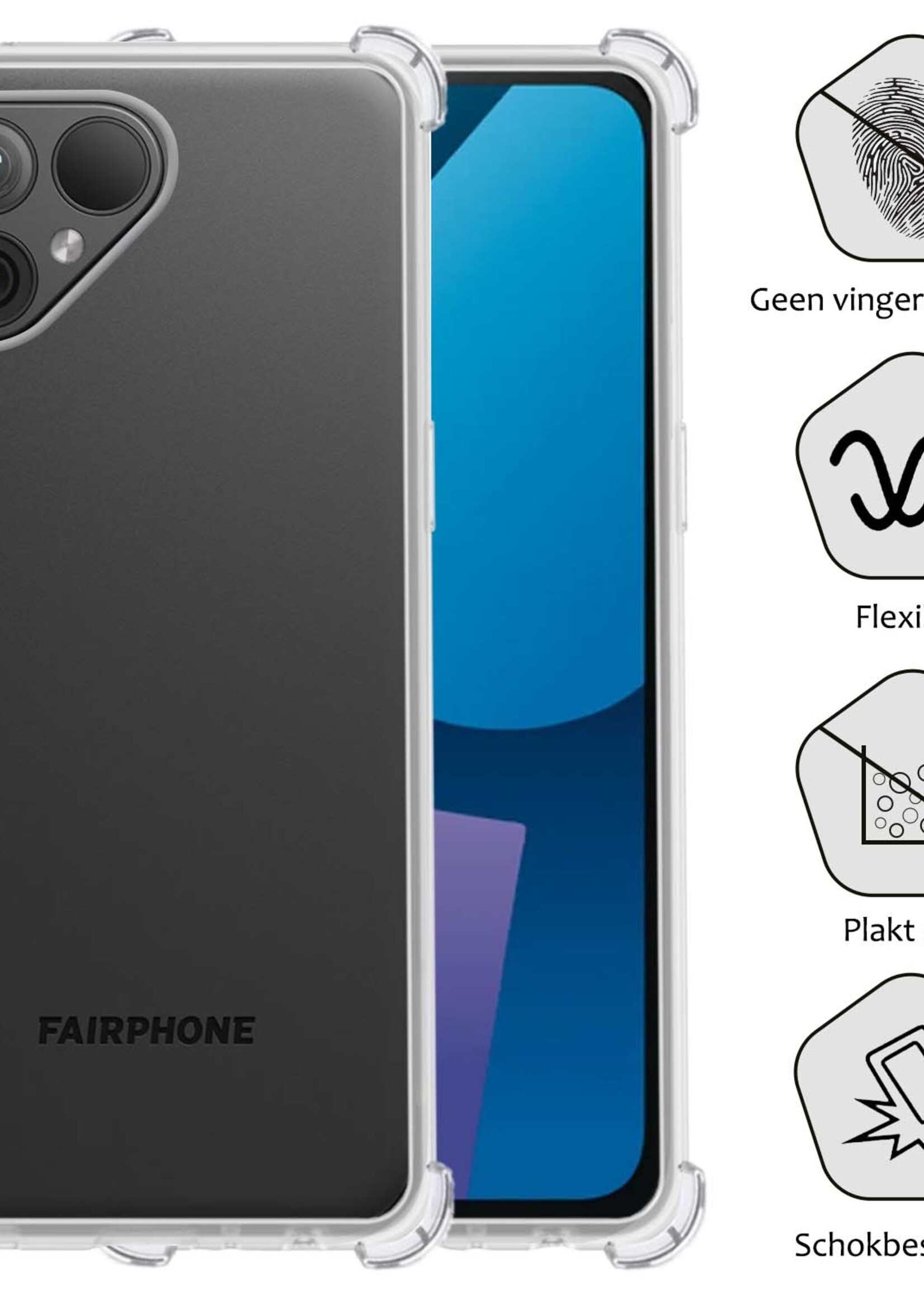 BTH Hoesje Geschikt voor Fairphone 5 Hoesje Siliconen Shock Proof Case Hoes - Hoes Geschikt voor Fairphone 5 Hoes Cover Case Shockproof - Transparant - 2 PACK
