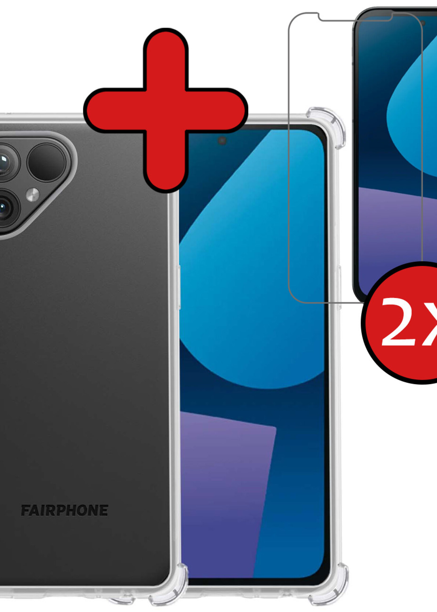 BTH Hoesje Geschikt voor Fairphone 5 Hoesje Siliconen Shock Proof Case Hoes Met 2x Screenprotector - Hoes Geschikt voor Fairphone 5 Hoes Cover Case Shockproof - Transparant