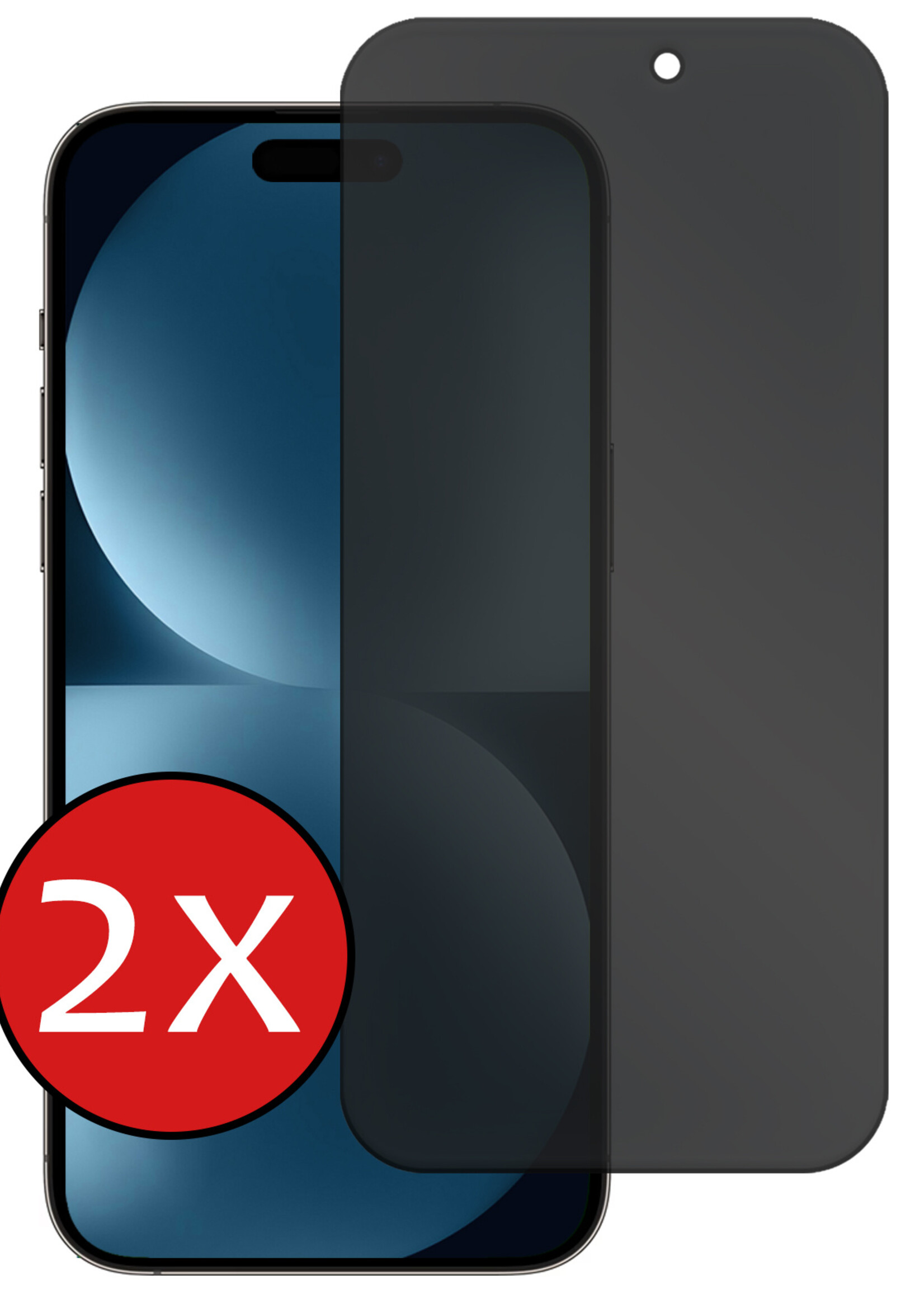 BTH Screenprotector Geschikt voor iPhone 15 Screenprotector Privacy Glas Gehard Full Cover - Screenprotector Geschikt voor iPhone 15 Screenprotector Privacy Tempered Glass - 2 PACK