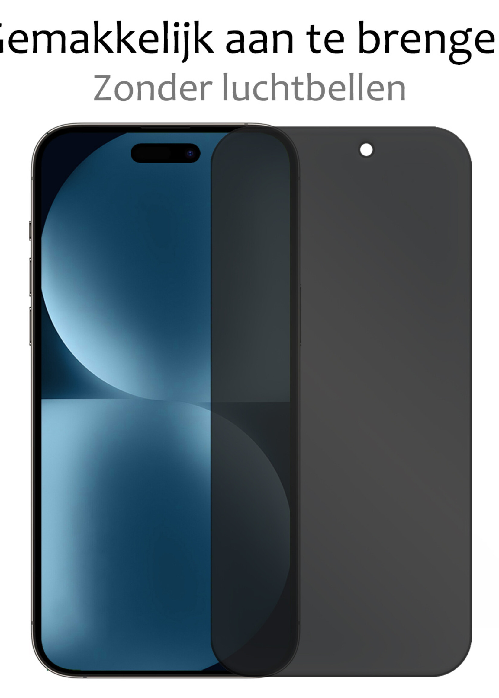 BTH Screenprotector Geschikt voor iPhone 15 Screenprotector Privacy Glas Gehard Full Cover - Screenprotector Geschikt voor iPhone 15 Screenprotector Privacy Tempered Glass - 2 PACK