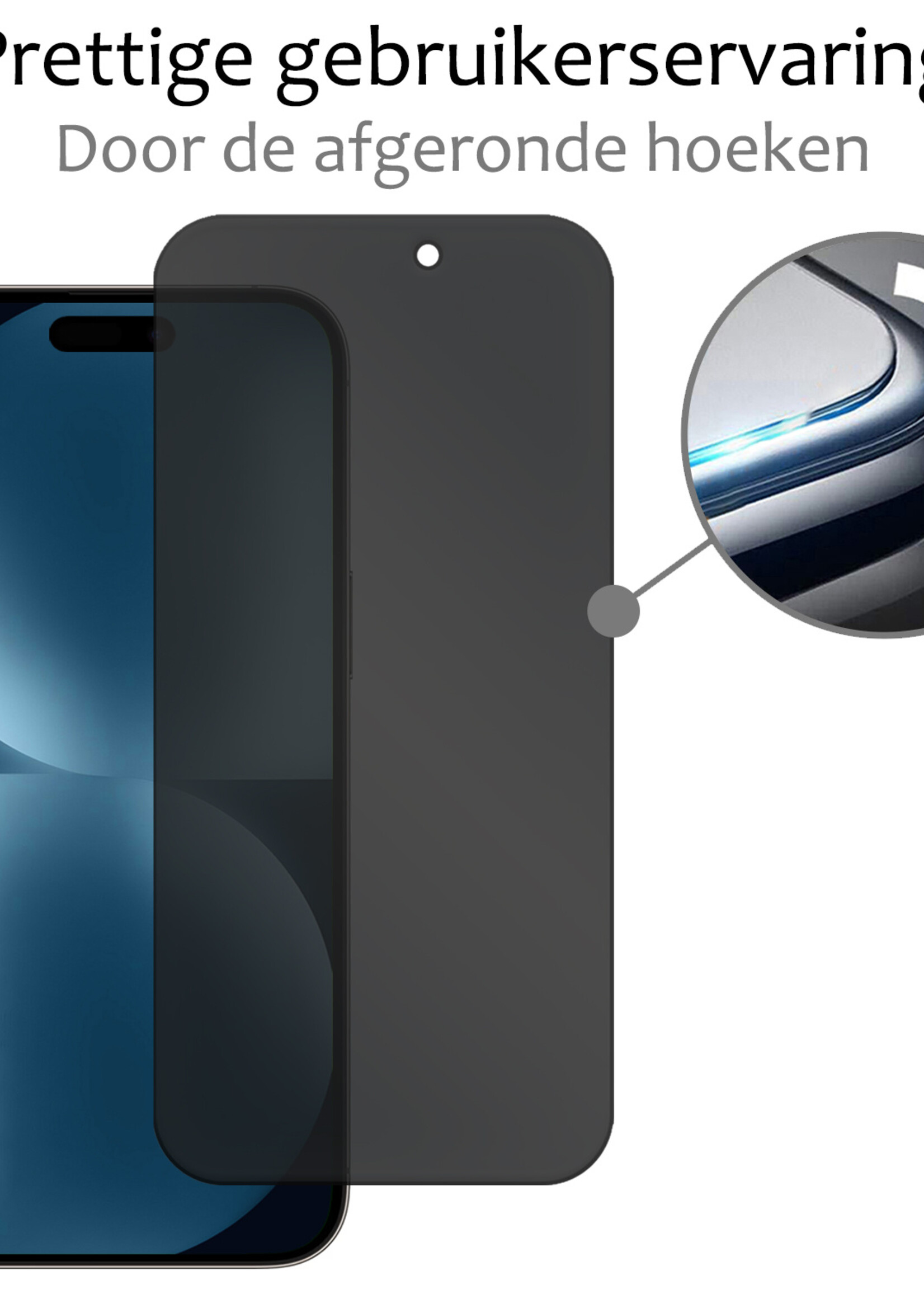 BTH Screenprotector Geschikt voor iPhone 15 Screenprotector Privacy Glas Gehard Full Cover - Screenprotector Geschikt voor iPhone 15 Screenprotector Privacy Tempered Glass - 2 PACK