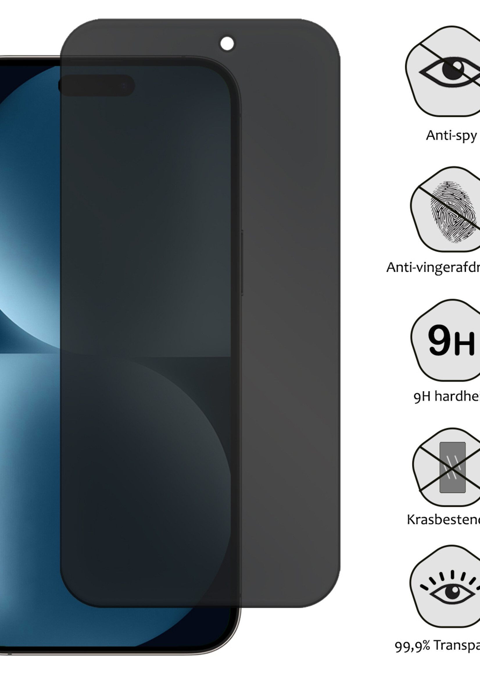 BTH Screenprotector Geschikt voor iPhone 15 Plus Screenprotector Privacy Glas Gehard Full Cover - Screenprotector Geschikt voor iPhone 15 Plus Screenprotector Privacy Tempered Glass