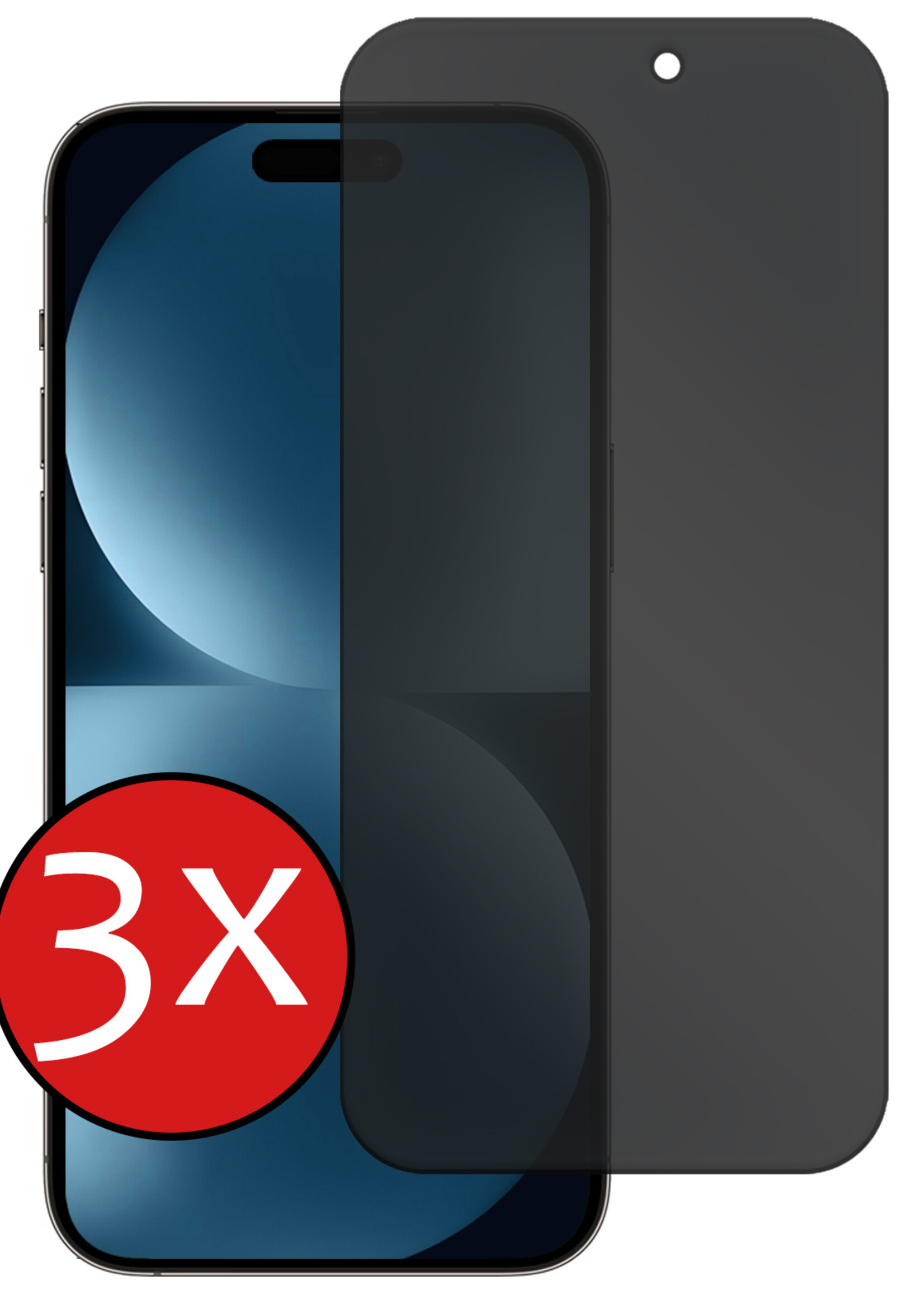 BTH Screenprotector Geschikt voor iPhone 15 Pro Max Screenprotector Privacy Glas Gehard Full Cover - Screenprotector Geschikt voor iPhone 15 Pro Max Screenprotector Privacy Tempered Glass - 3 PACK