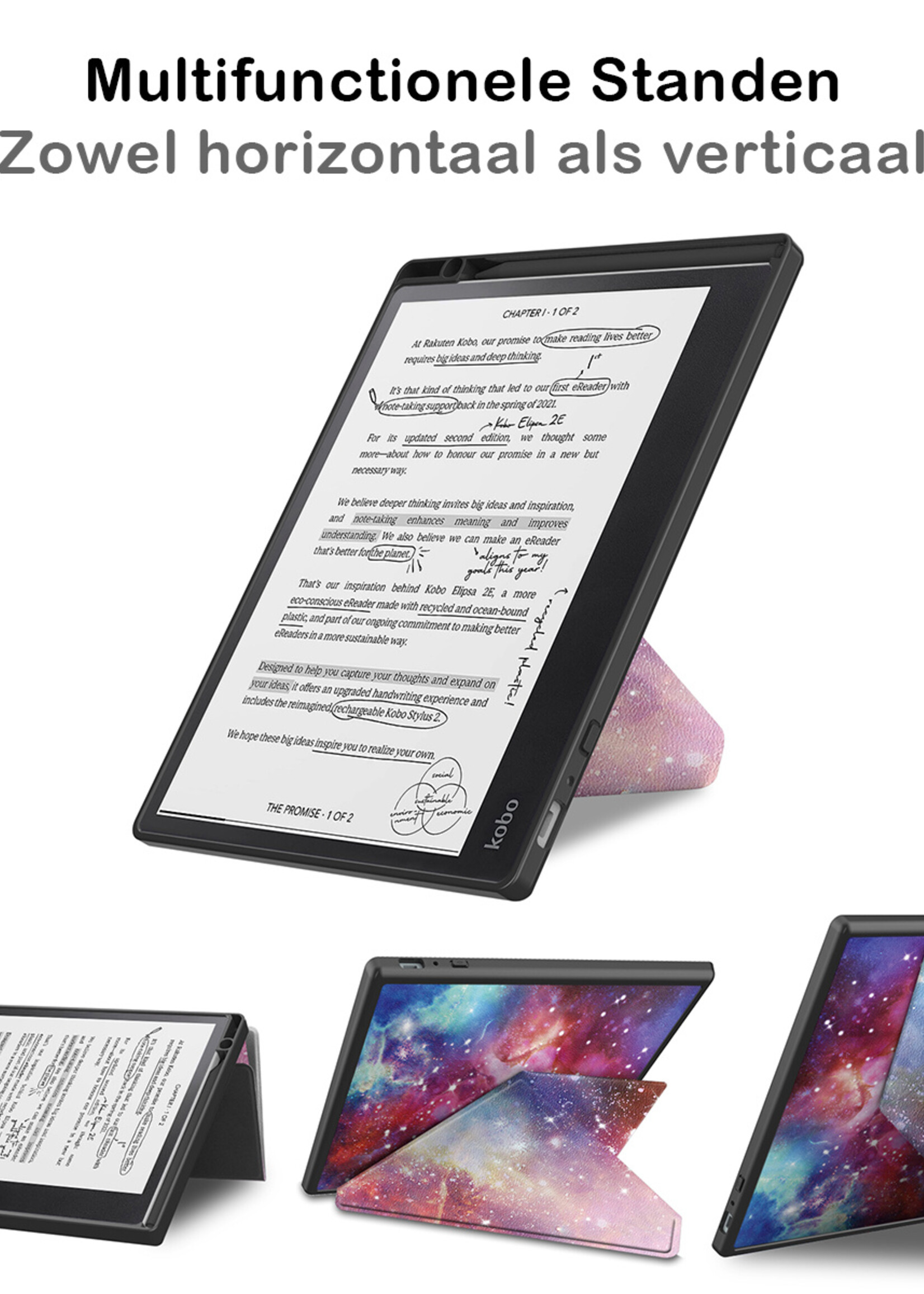 BTH Hoesje Geschikt voor Kobo Elipsa 2E Hoesje Luxe Bescherm Case Met Screenprotector - Hoes Geschikt voor Kobo Elipsa 2E Hoes Book Cover - Galaxy