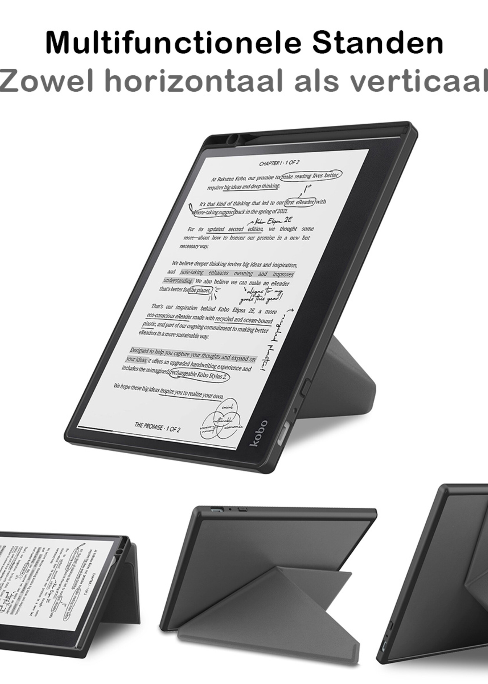 BTH Hoesje Geschikt voor Kobo Elipsa 2E Hoesje Luxe Bescherm Case Met Screenprotector - Hoes Geschikt voor Kobo Elipsa 2E Hoes Book Cover - Grijs