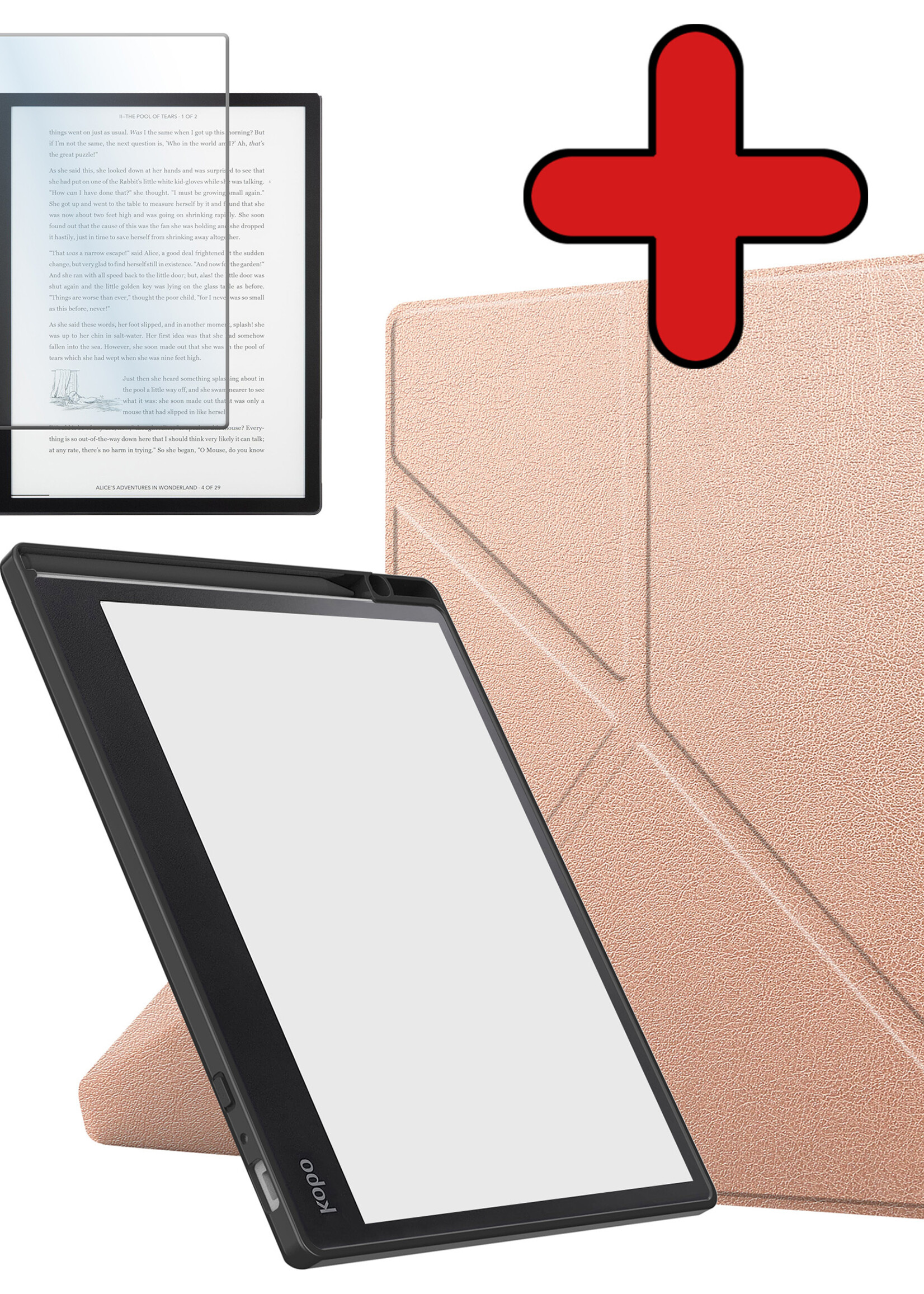 BTH Hoesje Geschikt voor Kobo Elipsa 2E Hoesje Luxe Bescherm Case Met Screenprotector - Hoes Geschikt voor Kobo Elipsa 2E Hoes Book Cover - Rosé Goud
