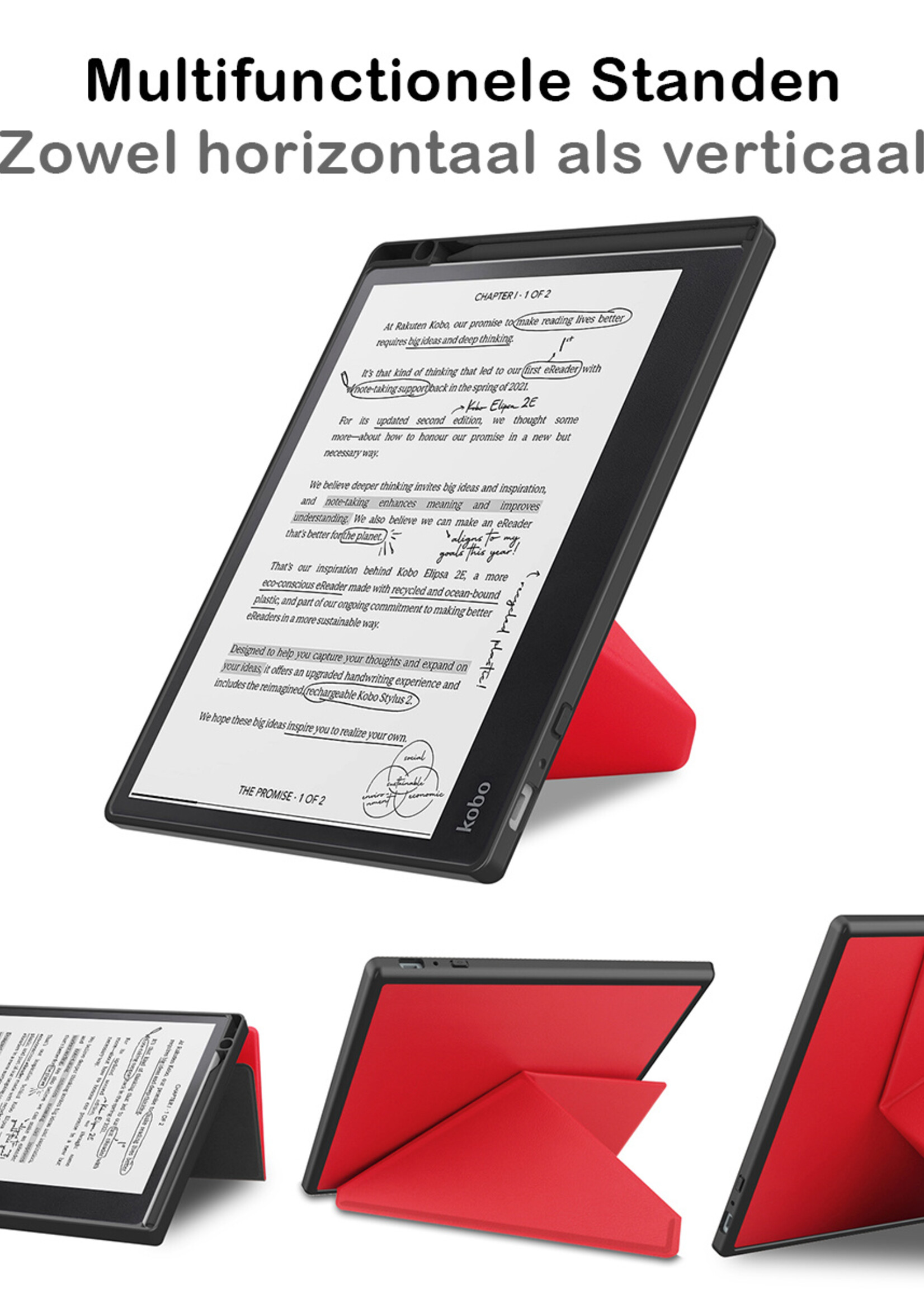 BTH Hoesje Geschikt voor Kobo Elipsa 2E Hoesje Luxe Bescherm Case Met Screenprotector - Hoes Geschikt voor Kobo Elipsa 2E Hoes Book Cover - Rood