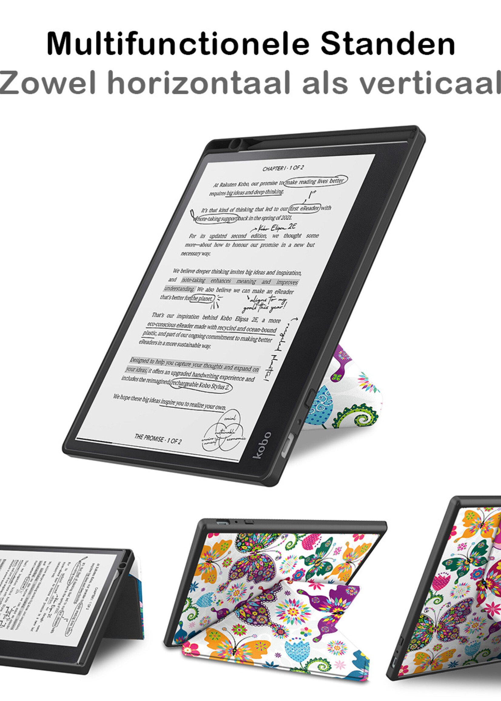 BTH Hoesje Geschikt voor Kobo Elipsa 2E Hoesje Luxe Bescherm Case Met Screenprotector - Hoes Geschikt voor Kobo Elipsa 2E Hoes Book Cover - Vlinders