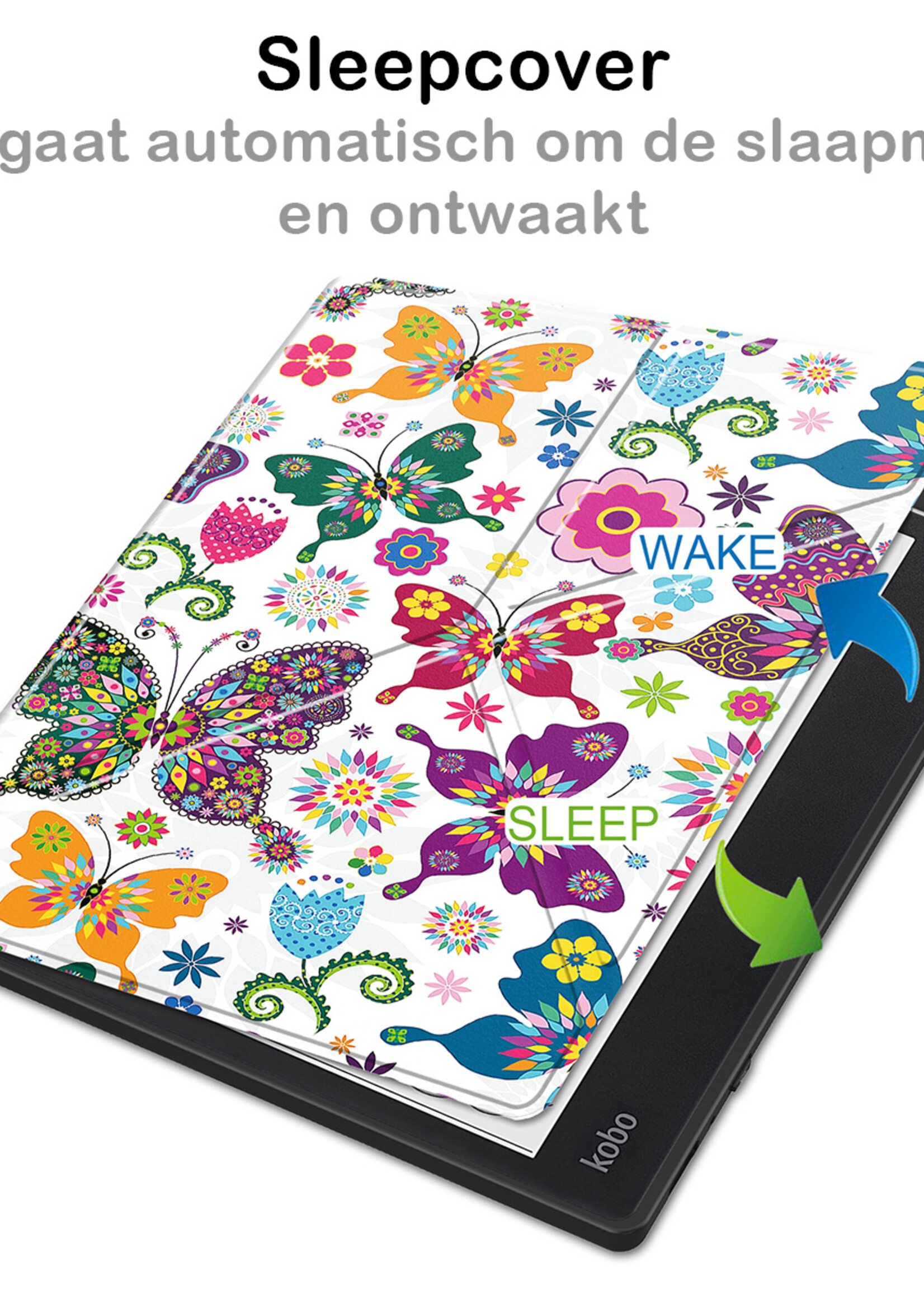 BTH Hoesje Geschikt voor Kobo Elipsa 2E Hoesje Luxe Bescherm Case Met Screenprotector - Hoes Geschikt voor Kobo Elipsa 2E Hoes Book Cover - Vlinders