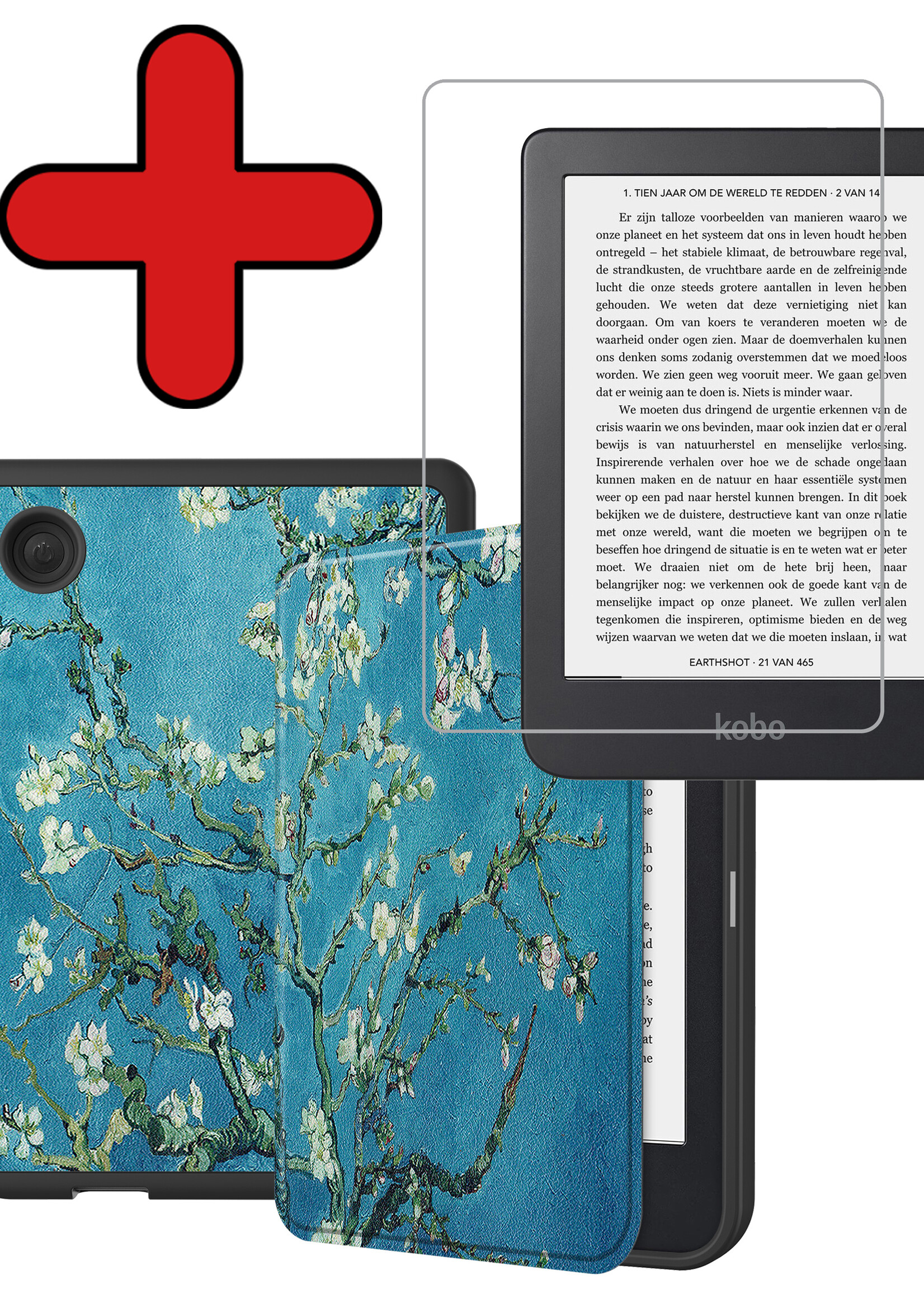 BTH Hoesje Geschikt voor Kobo Clara 2E Hoesje Luxe Bescherm Case Met Screenprotector - Hoes Geschikt voor Kobo Clara 2E Hoes Book Cover - Bloesem