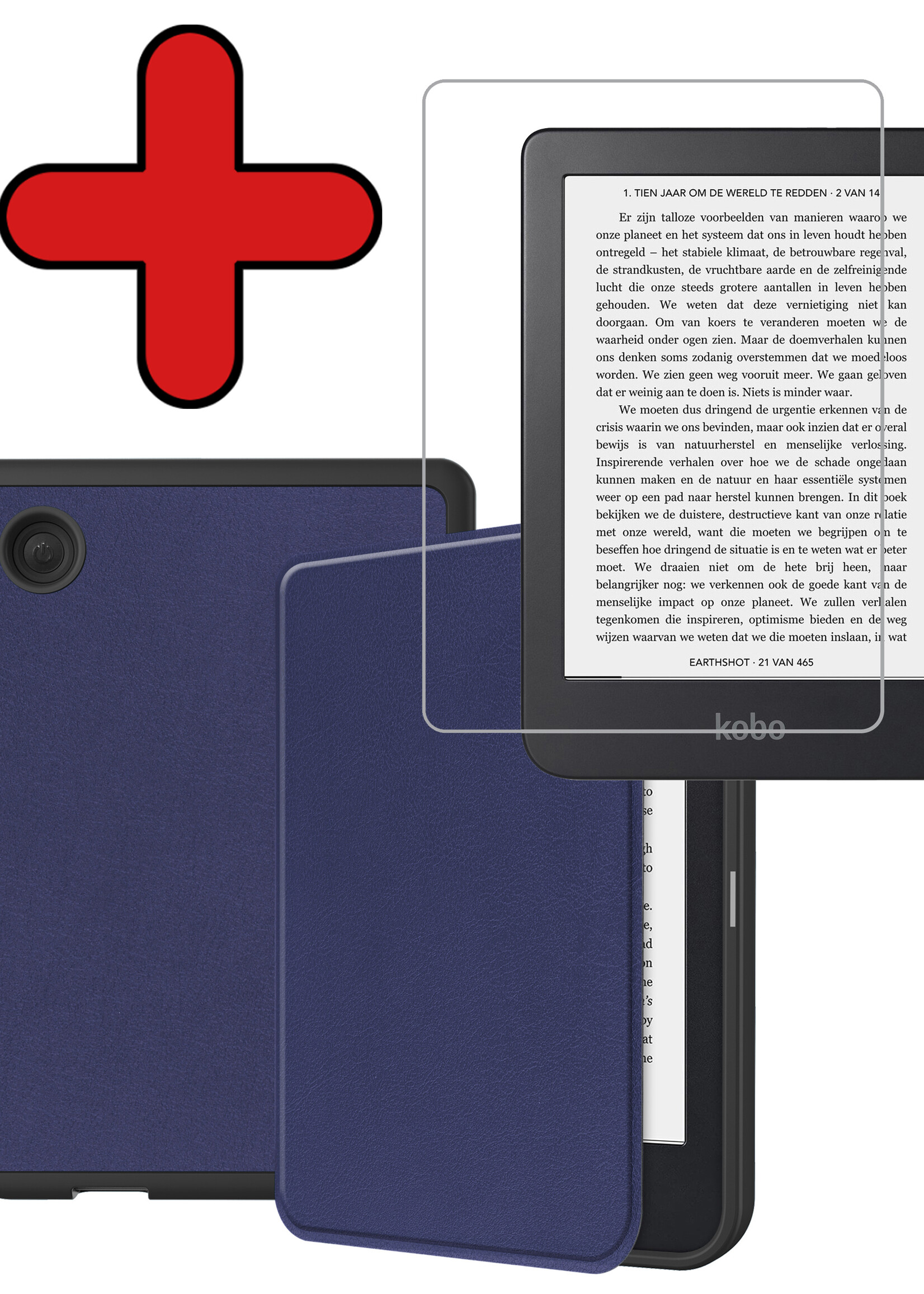 BTH Hoesje Geschikt voor Kobo Clara 2E Hoesje Luxe Bescherm Case Met Screenprotector - Hoes Geschikt voor Kobo Clara 2E Hoes Book Cover - Donkerblauw
