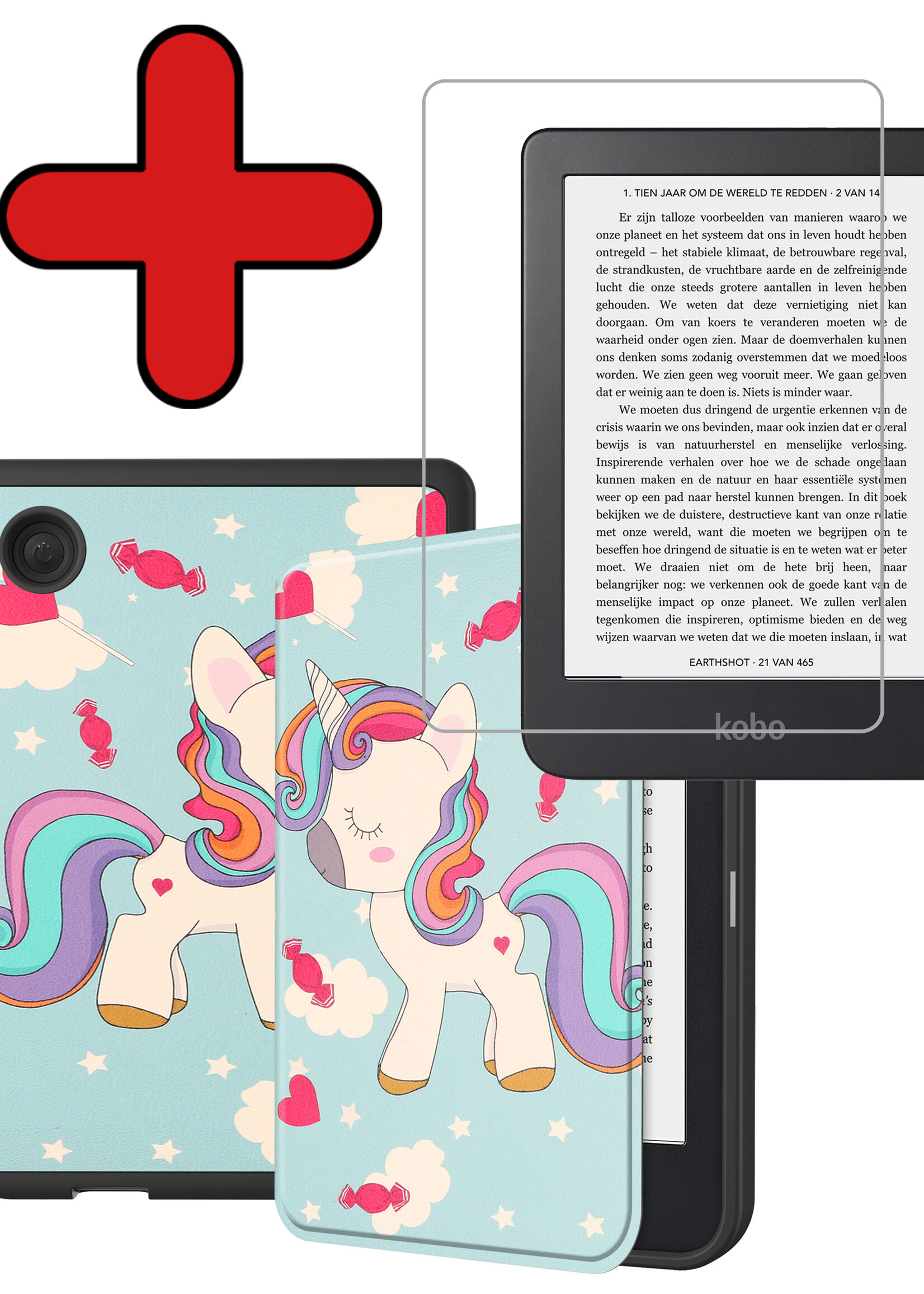 BTH Hoesje Geschikt voor Kobo Clara 2E Hoesje Luxe Bescherm Case Met Screenprotector - Hoes Geschikt voor Kobo Clara 2E Hoes Book Cover - Eenhoorn