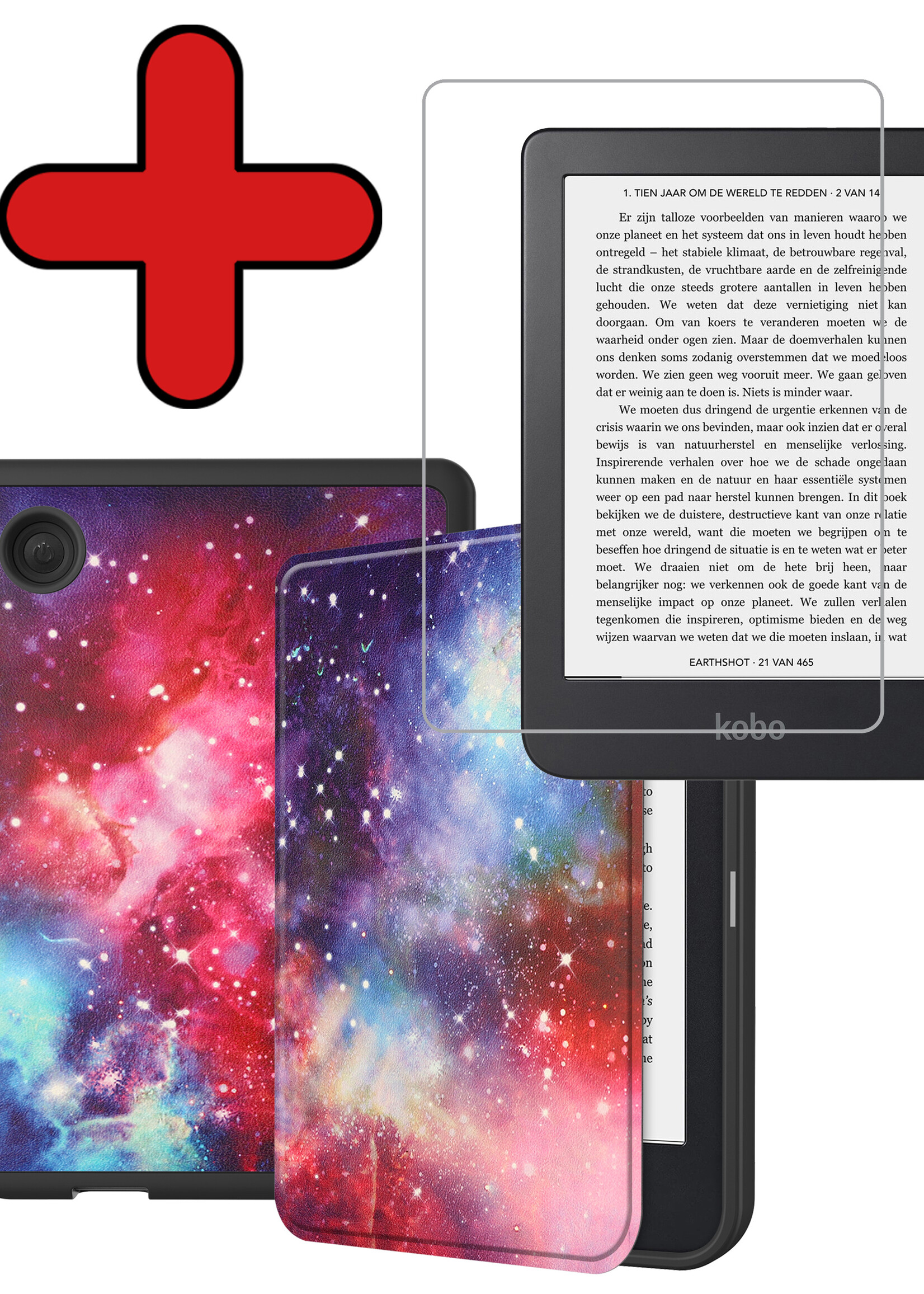 BTH Hoesje Geschikt voor Kobo Clara 2E Hoesje Luxe Bescherm Case Met Screenprotector - Hoes Geschikt voor Kobo Clara 2E Hoes Book Cover - Galaxy