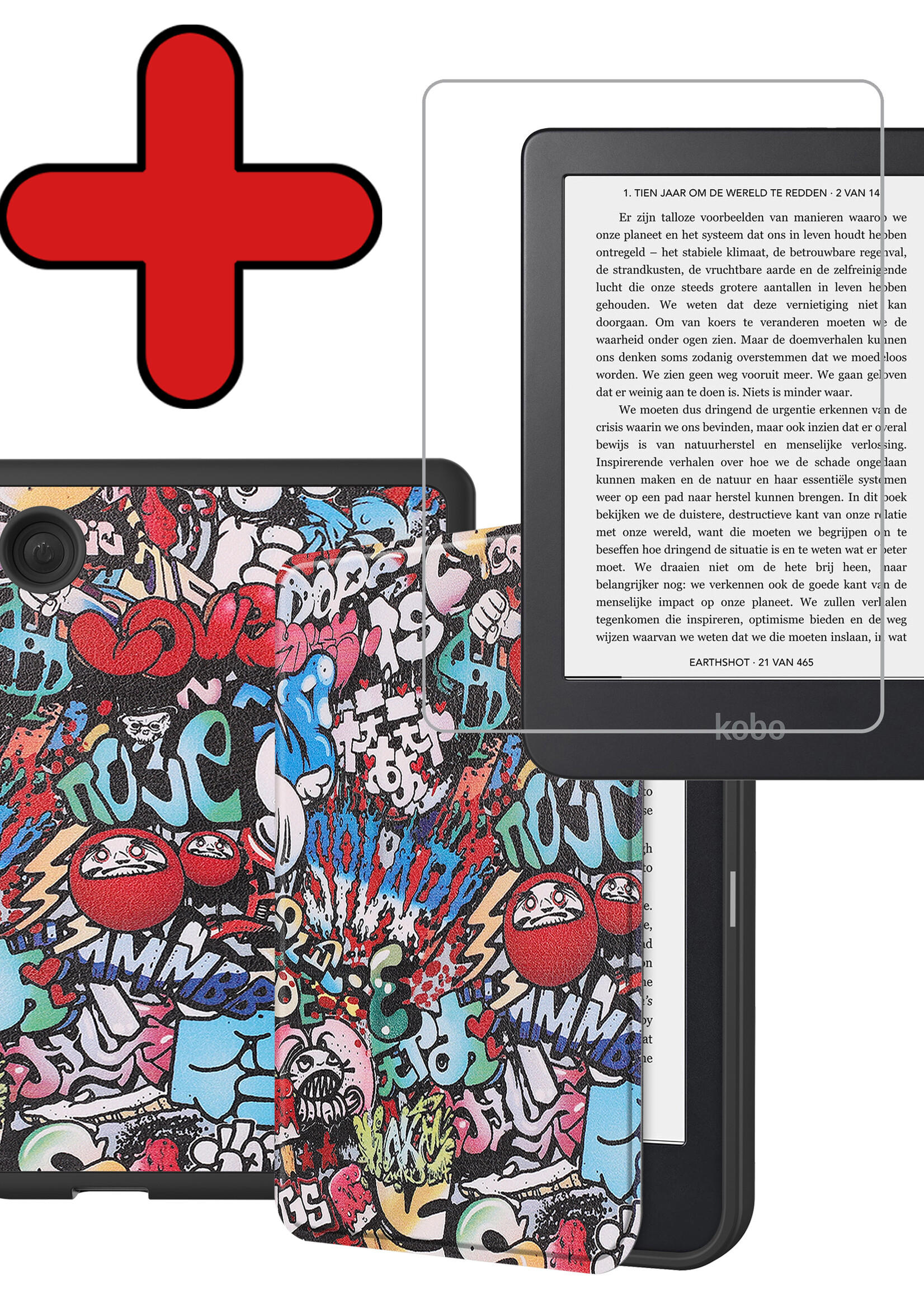 BTH Hoesje Geschikt voor Kobo Clara 2E Hoesje Luxe Bescherm Case Met Screenprotector - Hoes Geschikt voor Kobo Clara 2E Hoes Book Cover - Graffity