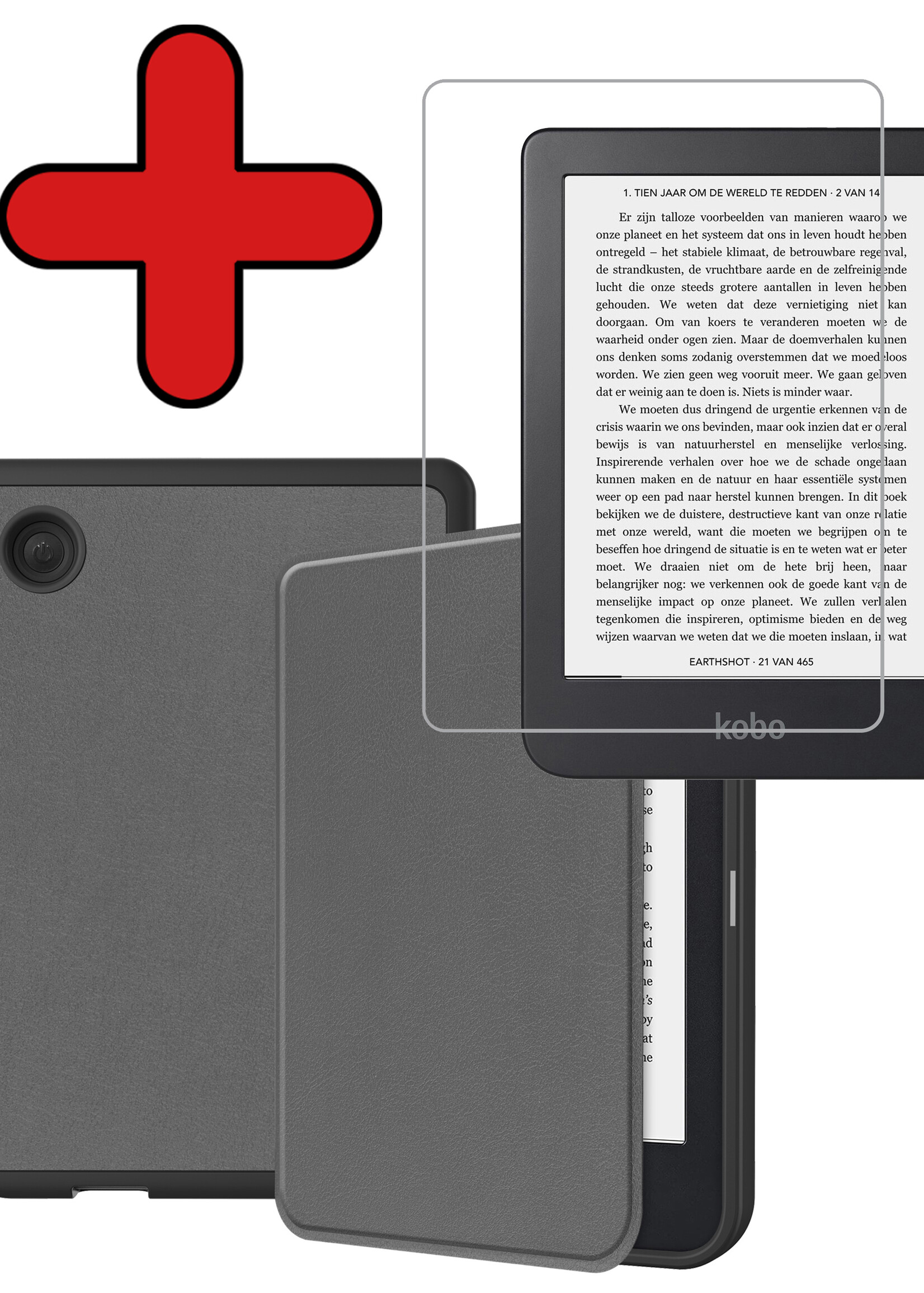 BTH Hoesje Geschikt voor Kobo Clara 2E Hoesje Luxe Bescherm Case Met Screenprotector - Hoes Geschikt voor Kobo Clara 2E Hoes Book Cover - Grijs