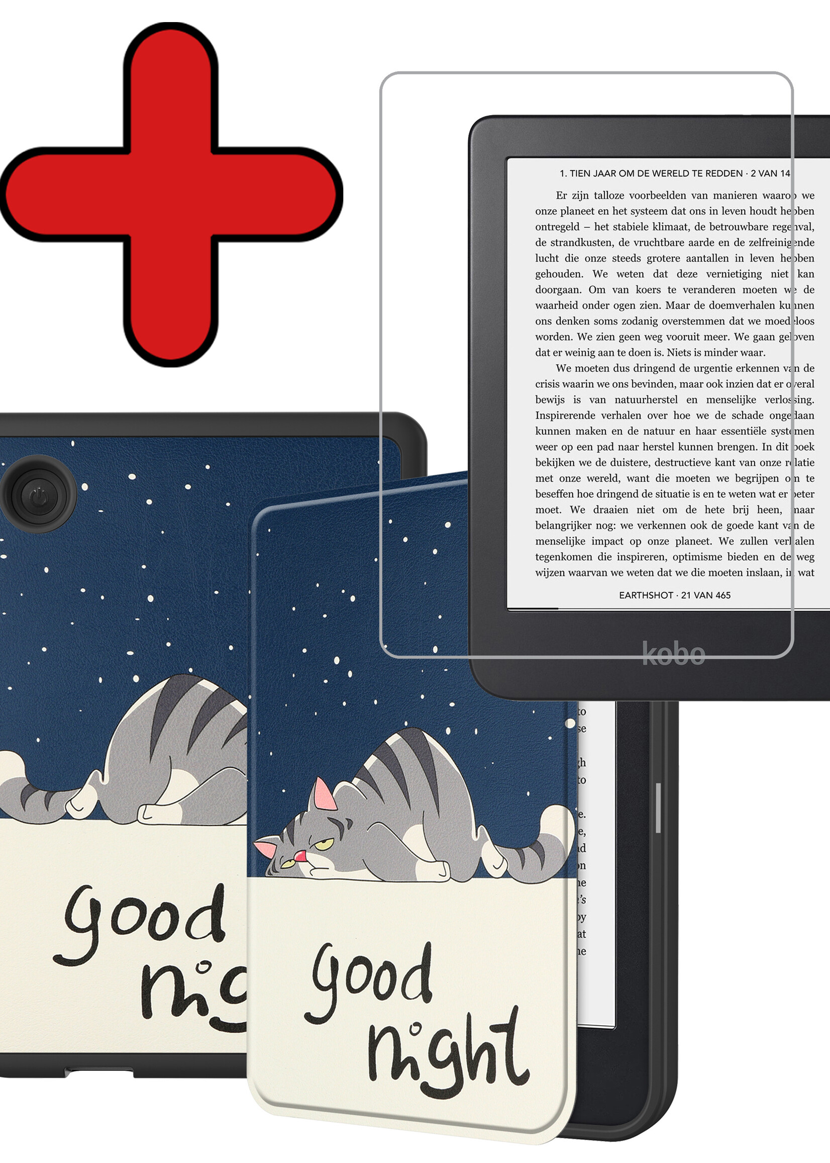 BTH Hoesje Geschikt voor Kobo Clara 2E Hoesje Luxe Bescherm Case Met Screenprotector - Hoes Geschikt voor Kobo Clara 2E Hoes Book Cover - Kat