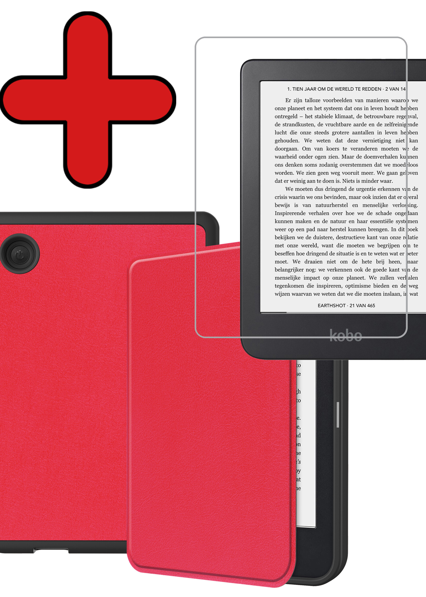 BTH Hoesje Geschikt voor Kobo Clara 2E Hoesje Luxe Bescherm Case Met Screenprotector - Hoes Geschikt voor Kobo Clara 2E Hoes Book Cover - Rood