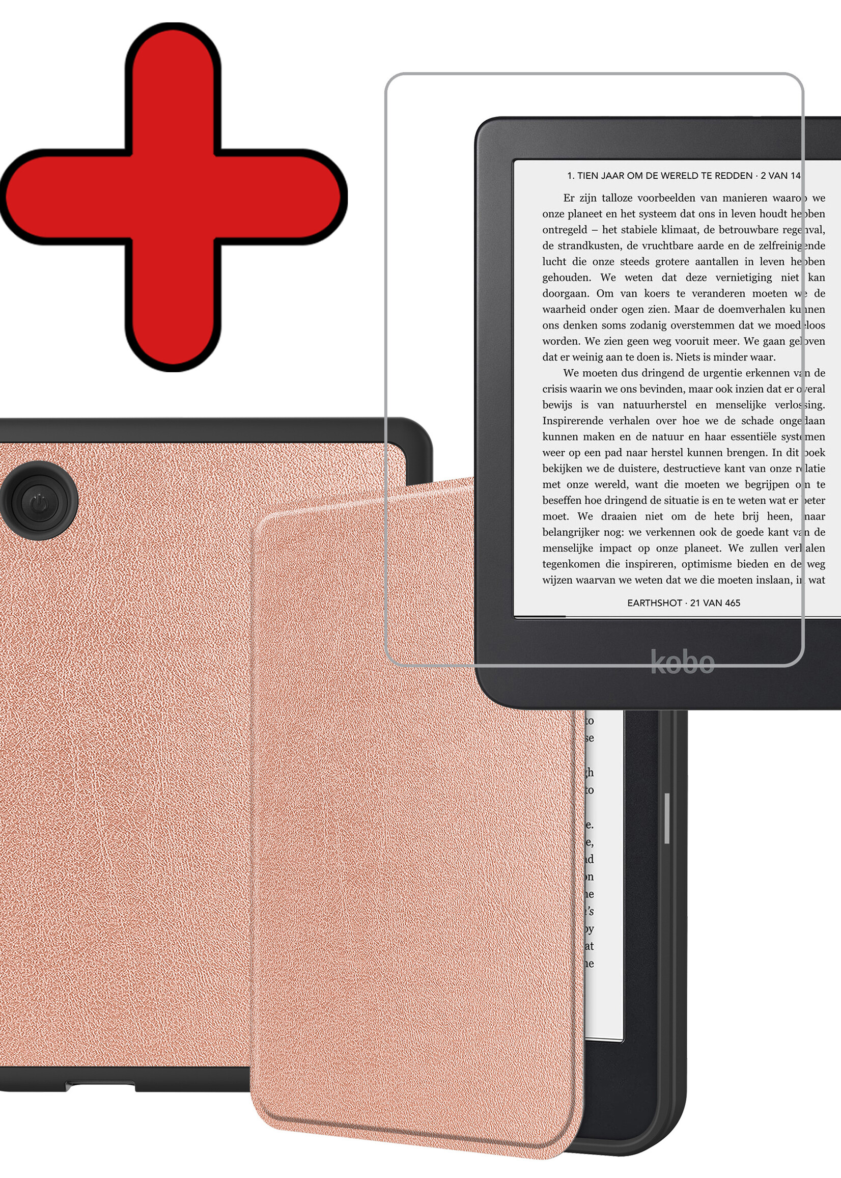 BTH Hoesje Geschikt voor Kobo Clara 2E Hoesje Luxe Bescherm Case Met Screenprotector - Hoes Geschikt voor Kobo Clara 2E Hoes Book Cover - Rosé Goud