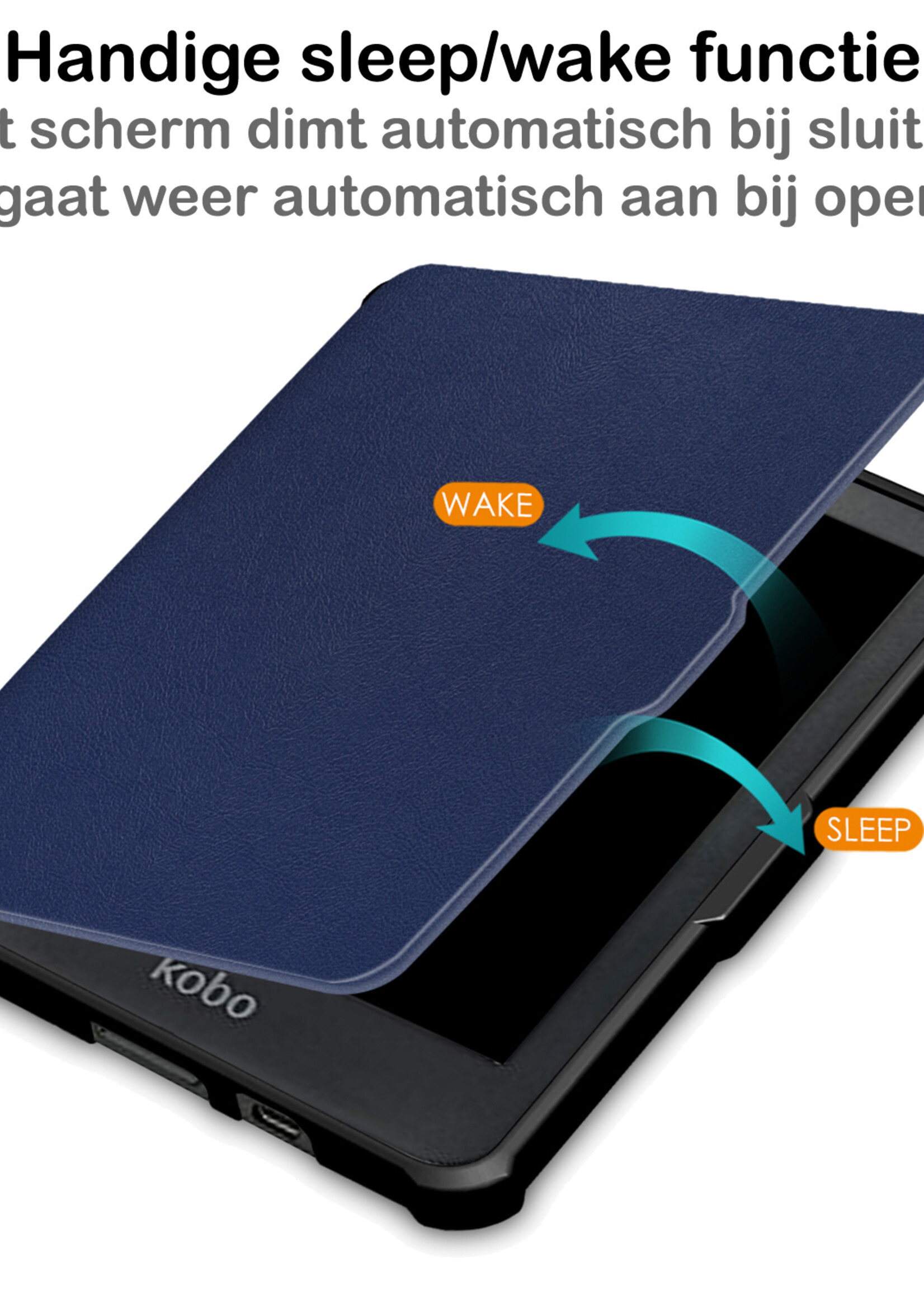 BTH Hoesje Geschikt voor Kobo Clara HD Hoesje Luxe Bescherm Case Met Screenprotector - Hoes Geschikt voor Kobo Clara HD Hoes Book Cover - Donkerblauw