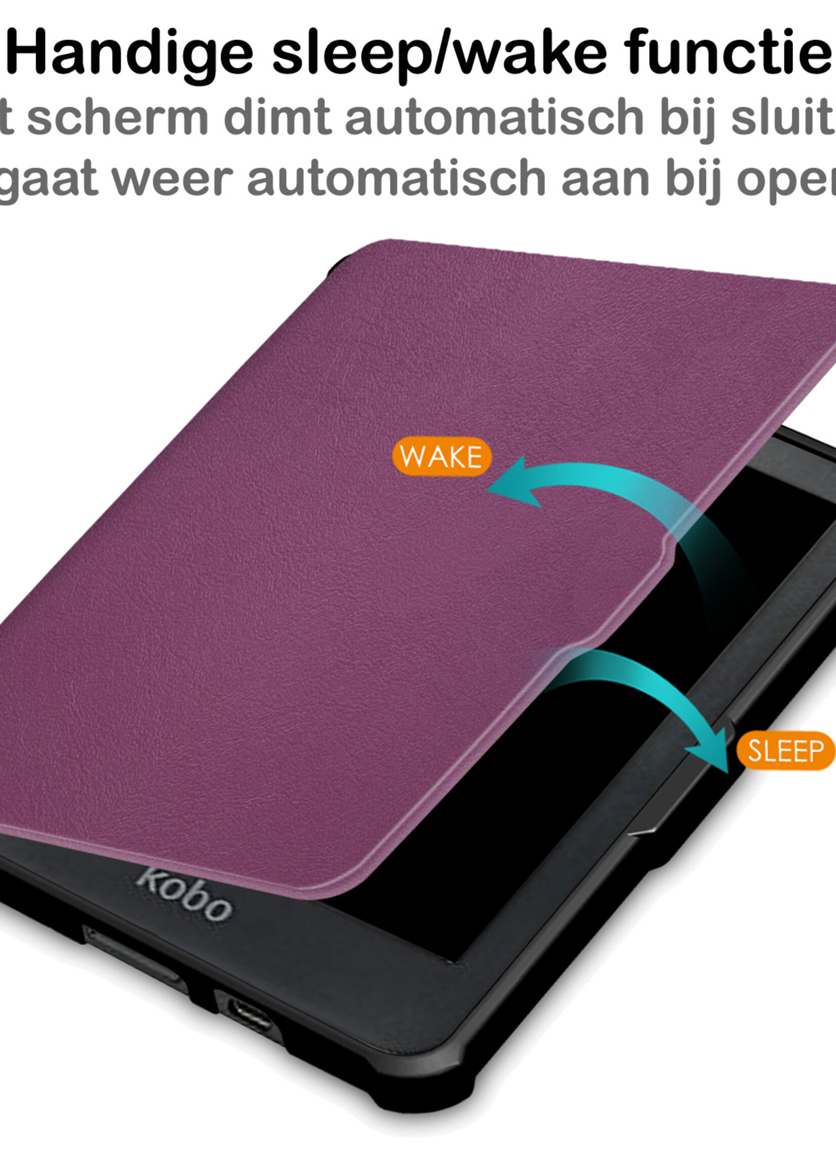BTH Hoesje Geschikt voor Kobo Clara HD Hoesje Luxe Bescherm Case Met Screenprotector - Hoes Geschikt voor Kobo Clara HD Hoes Book Cover - Paars