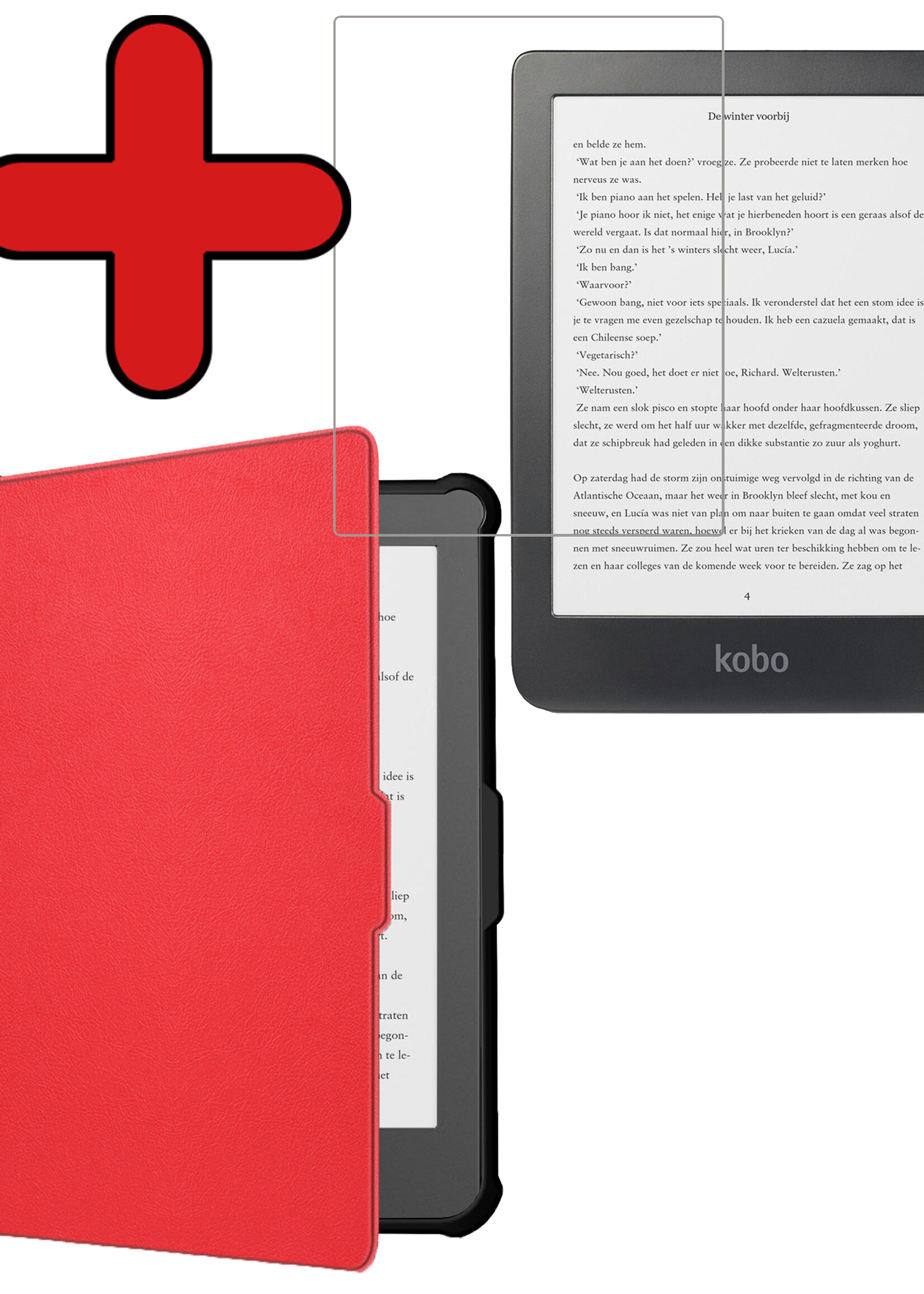 BTH Hoesje Geschikt voor Kobo Clara HD Hoesje Luxe Bescherm Case Met Screenprotector - Hoes Geschikt voor Kobo Clara HD Hoes Book Cover - Rood