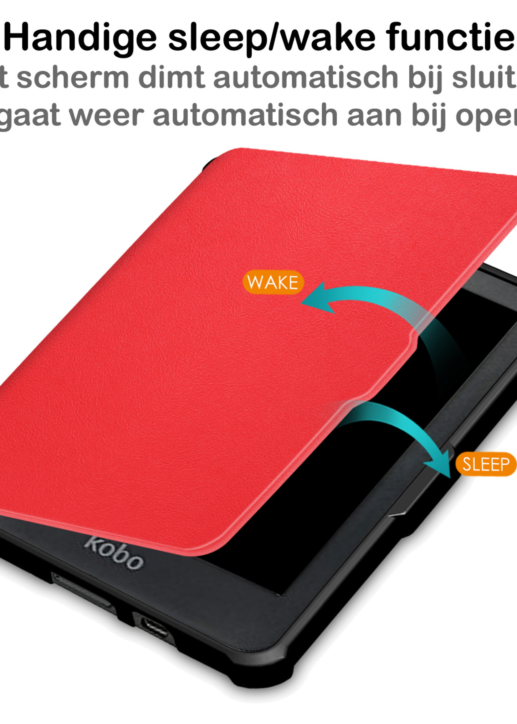 BTH Hoesje Geschikt voor Kobo Clara HD Hoesje Luxe Bescherm Case Met Screenprotector - Hoes Geschikt voor Kobo Clara HD Hoes Book Cover - Rood