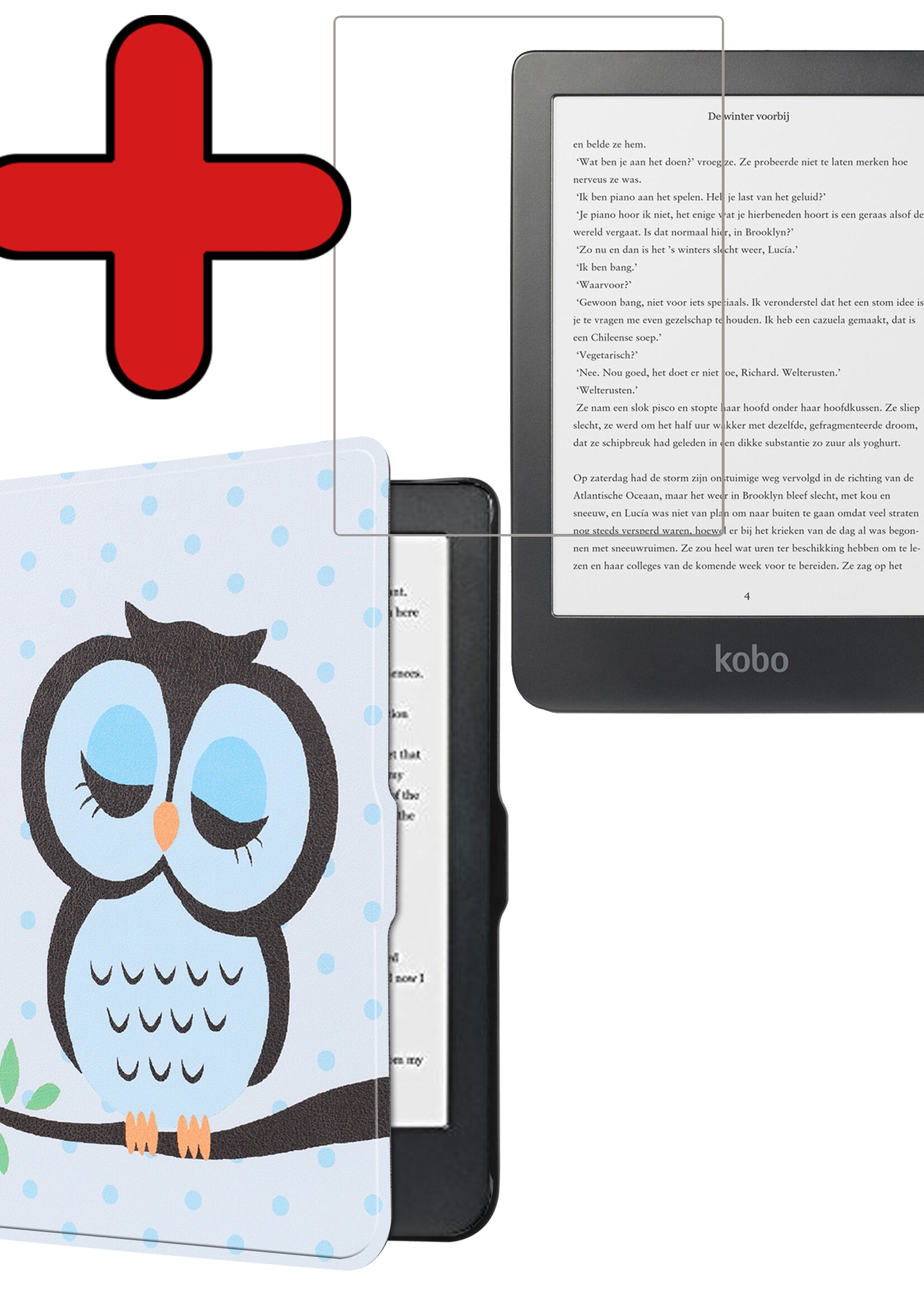 BTH Hoesje Geschikt voor Kobo Clara HD Hoesje Luxe Bescherm Case Met Screenprotector - Hoes Geschikt voor Kobo Clara HD Hoes Book Cover - Uil