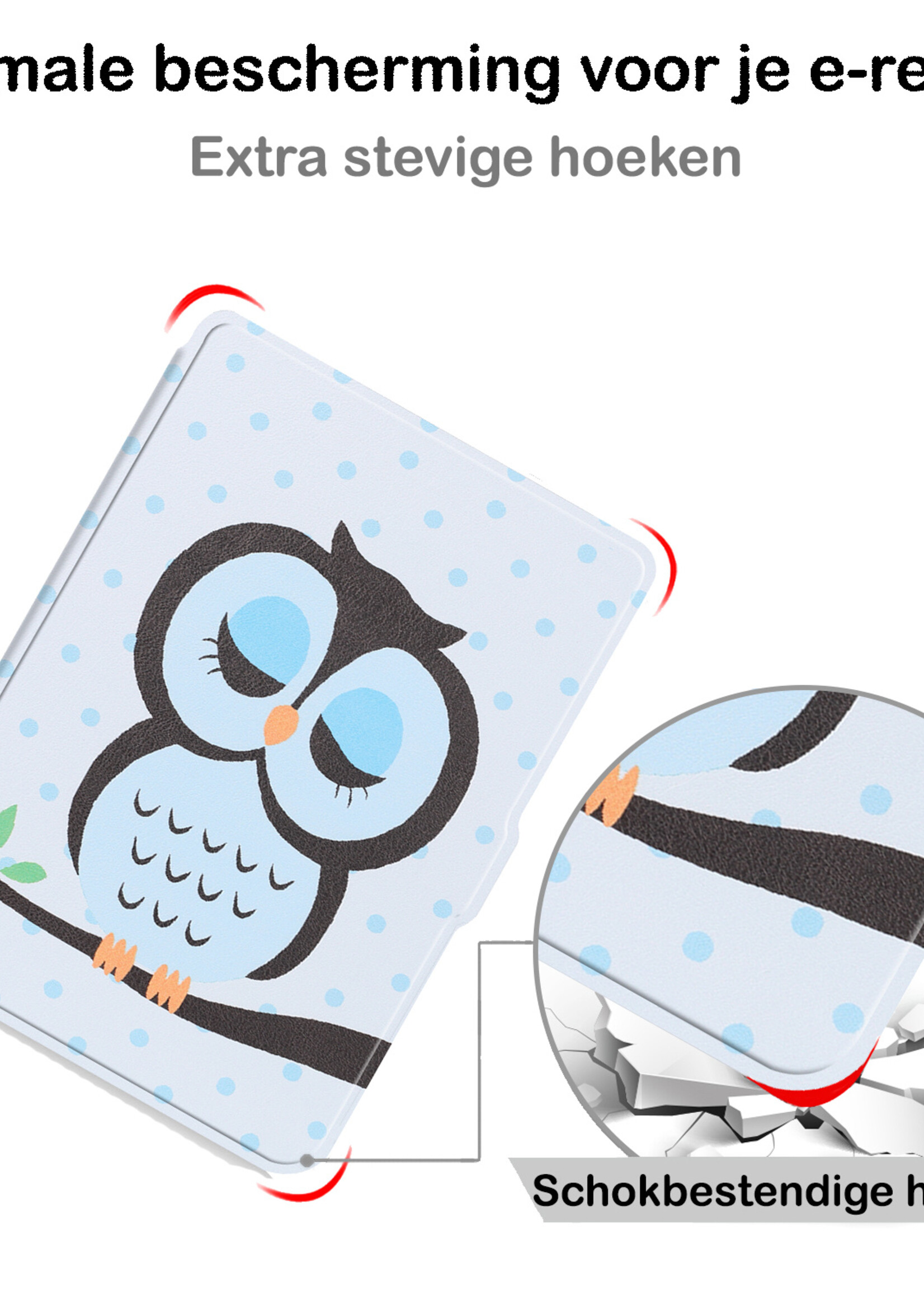 BTH Hoesje Geschikt voor Kobo Clara HD Hoesje Luxe Bescherm Case Met Screenprotector - Hoes Geschikt voor Kobo Clara HD Hoes Book Cover - Uil