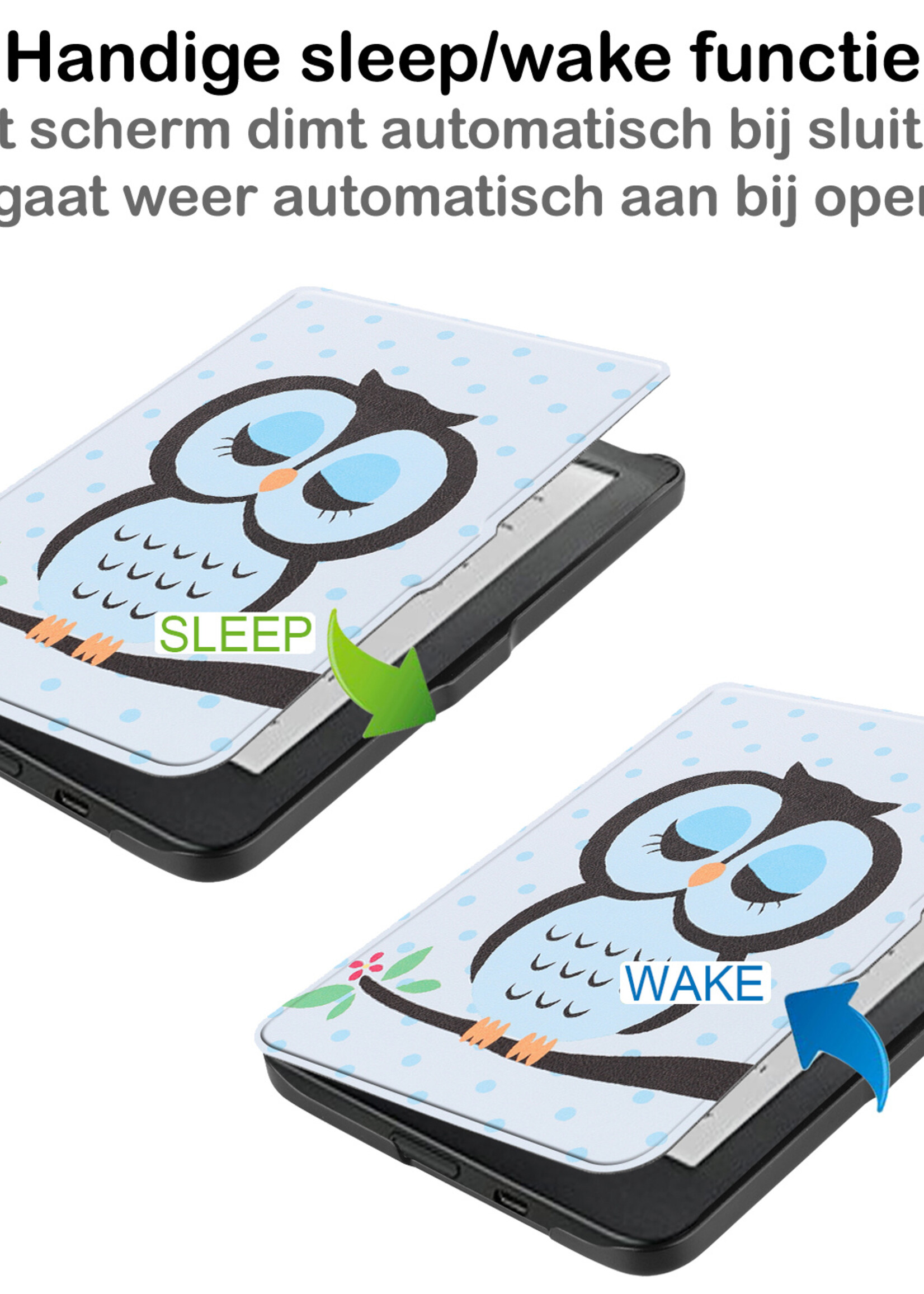 BTH Hoesje Geschikt voor Kobo Clara HD Hoesje Luxe Bescherm Case Met Screenprotector - Hoes Geschikt voor Kobo Clara HD Hoes Book Cover - Uil