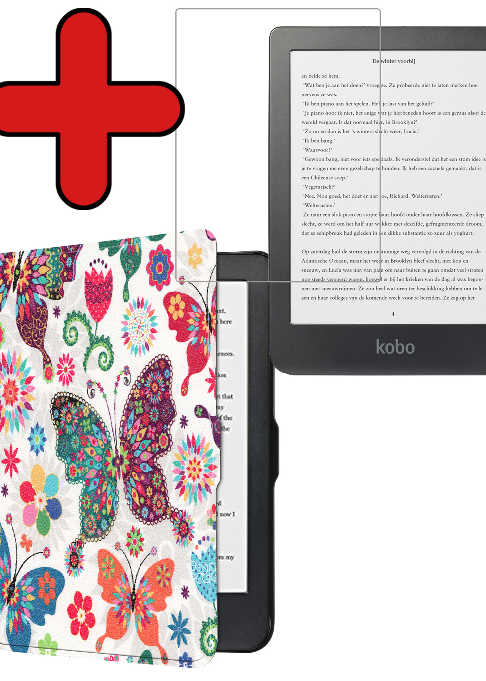 BTH Hoesje Geschikt voor Kobo Clara HD Hoesje Luxe Bescherm Case Met Screenprotector - Hoes Geschikt voor Kobo Clara HD Hoes Book Cover - Vlinders