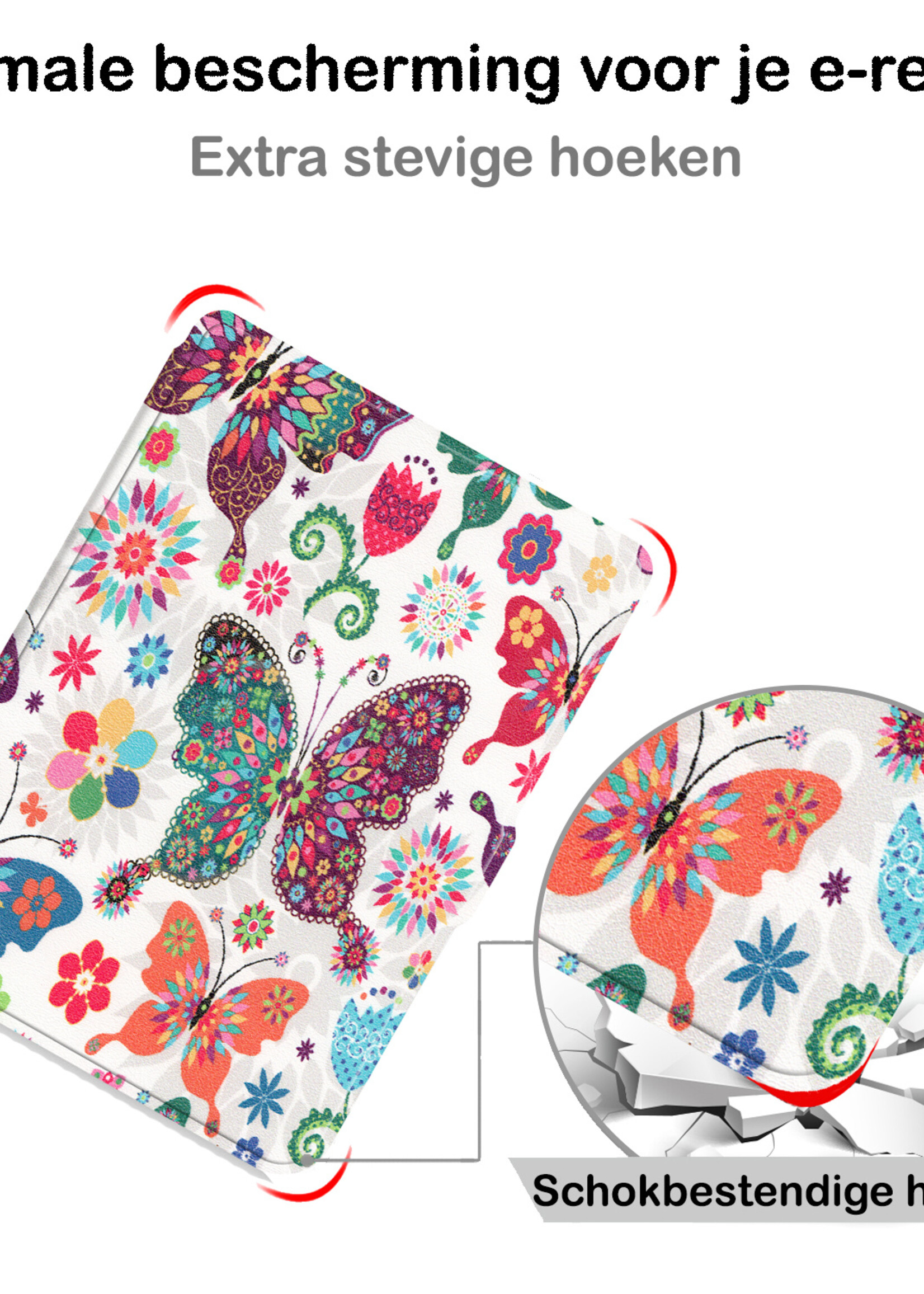 BTH Hoesje Geschikt voor Kobo Clara HD Hoesje Luxe Bescherm Case Met Screenprotector - Hoes Geschikt voor Kobo Clara HD Hoes Book Cover - Vlinders