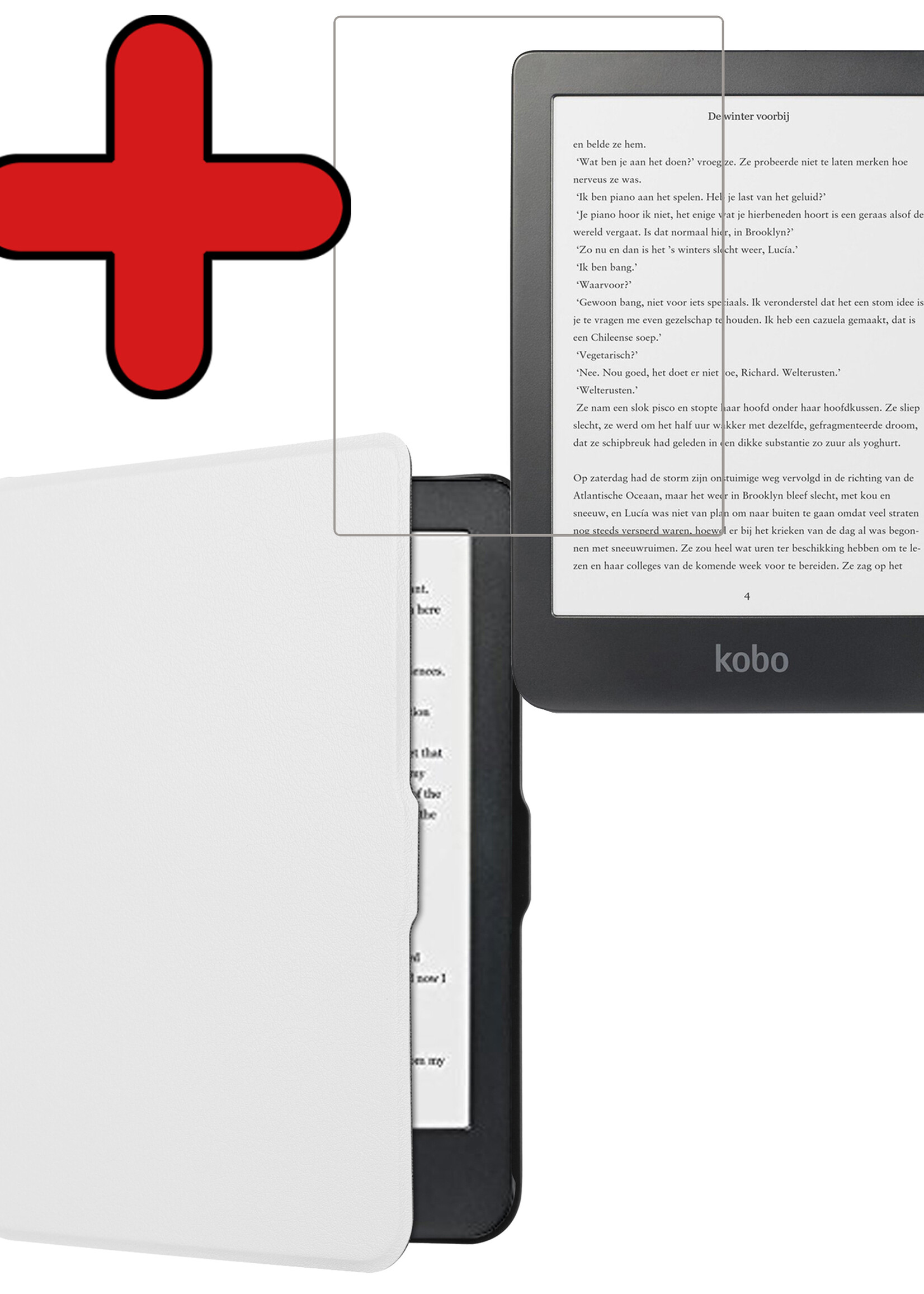 BTH Hoesje Geschikt voor Kobo Clara HD Hoesje Luxe Bescherm Case Met Screenprotector - Hoes Geschikt voor Kobo Clara HD Hoes Book Cover - Wit