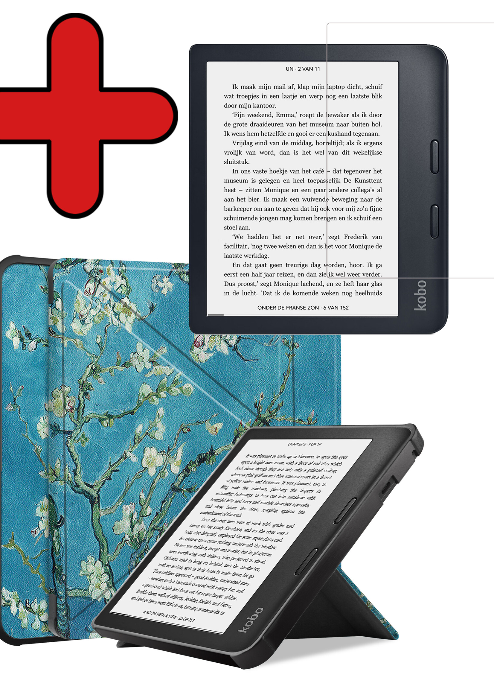 BTH Hoesje Geschikt voor Kobo Libra 2 Hoesje Luxe Bescherm Case Met Screenprotector - Hoes Geschikt voor Kobo Libra 2 Hoes Book Cover - Bloesem