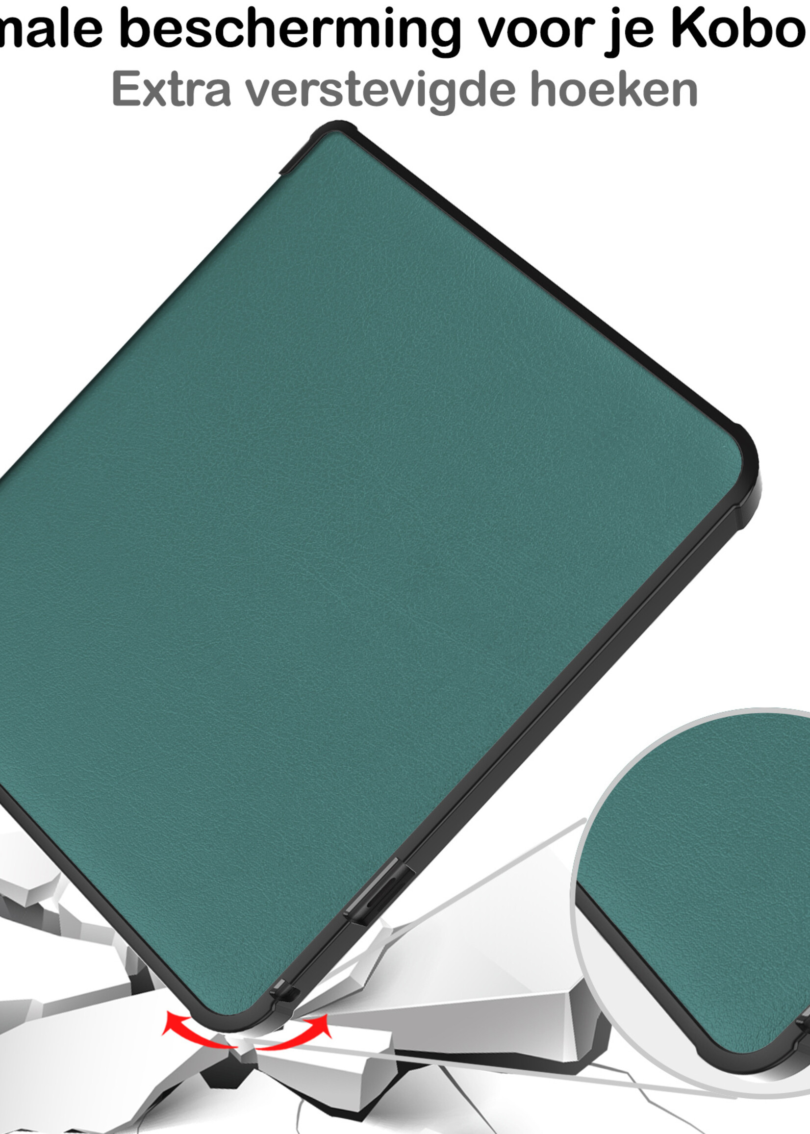 BTH Hoesje Geschikt voor Kobo Libra 2 Hoesje Luxe Bescherm Case Met Screenprotector - Hoes Geschikt voor Kobo Libra 2 Hoes Book Cover - Donkergroen
