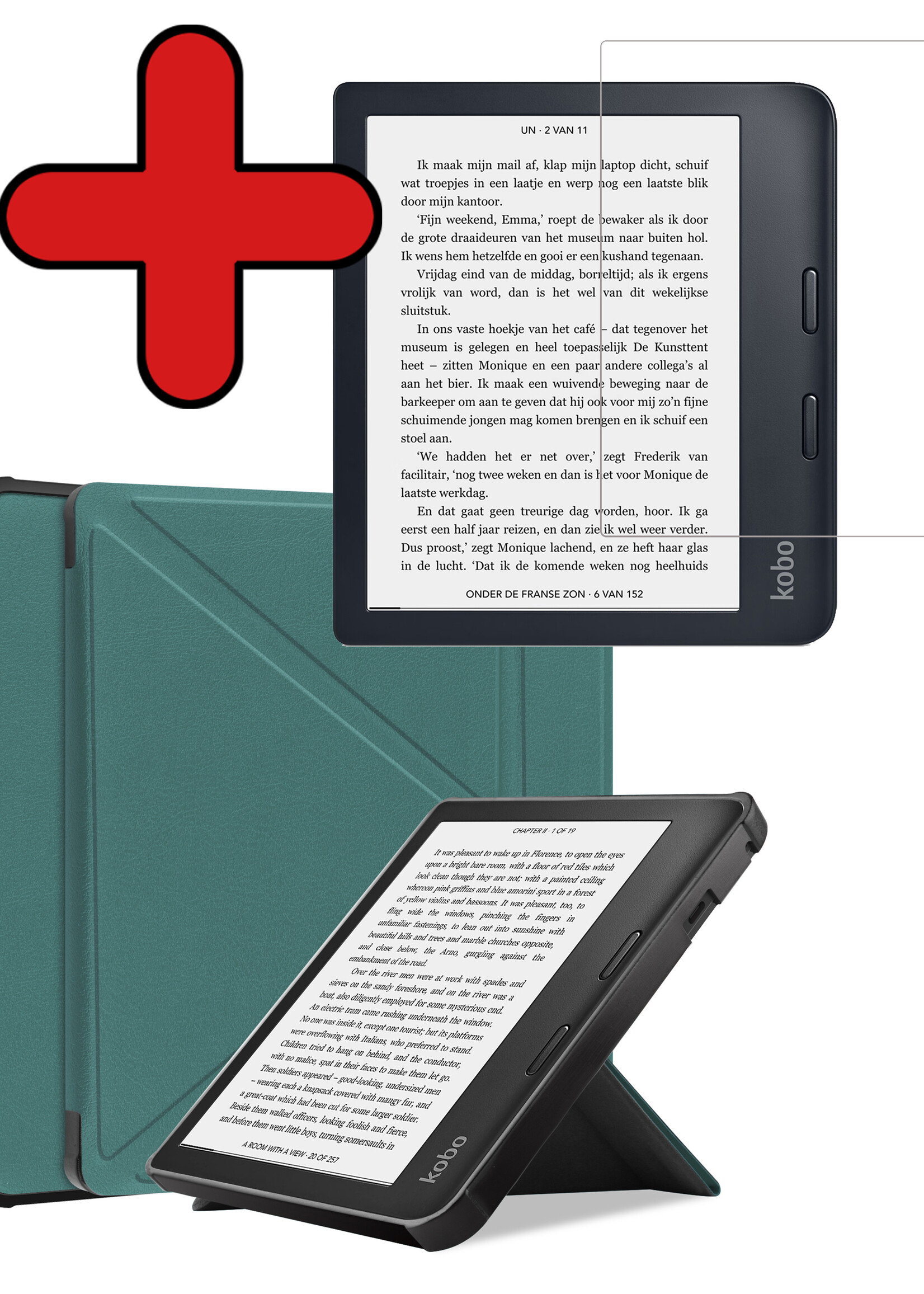 BTH Hoesje Geschikt voor Kobo Libra 2 Hoesje Luxe Bescherm Case Met Screenprotector - Hoes Geschikt voor Kobo Libra 2 Hoes Book Cover - Donkergroen
