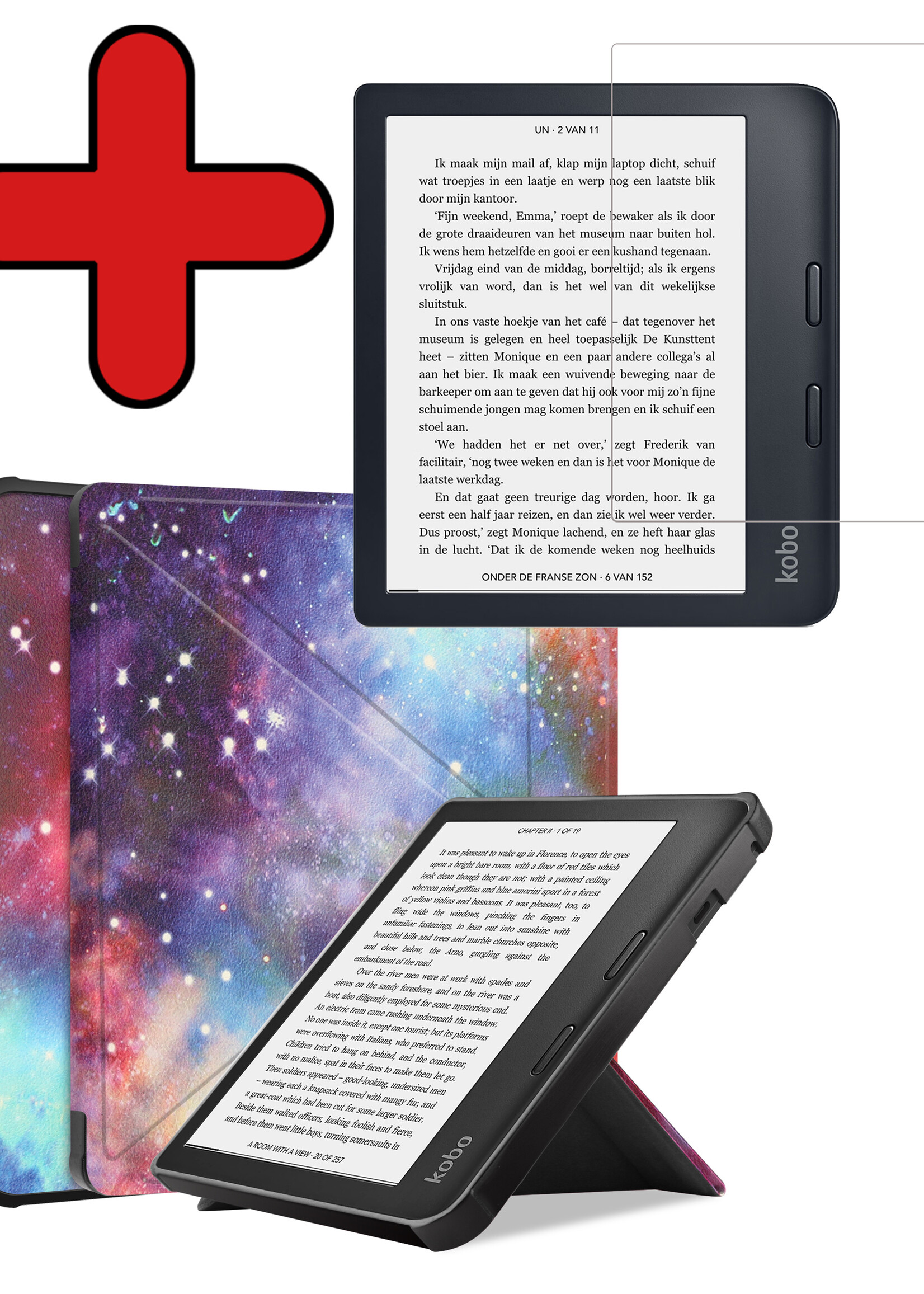 BTH Hoesje Geschikt voor Kobo Libra 2 Hoesje Luxe Bescherm Case Met Screenprotector - Hoes Geschikt voor Kobo Libra 2 Hoes Book Cover - Galaxy