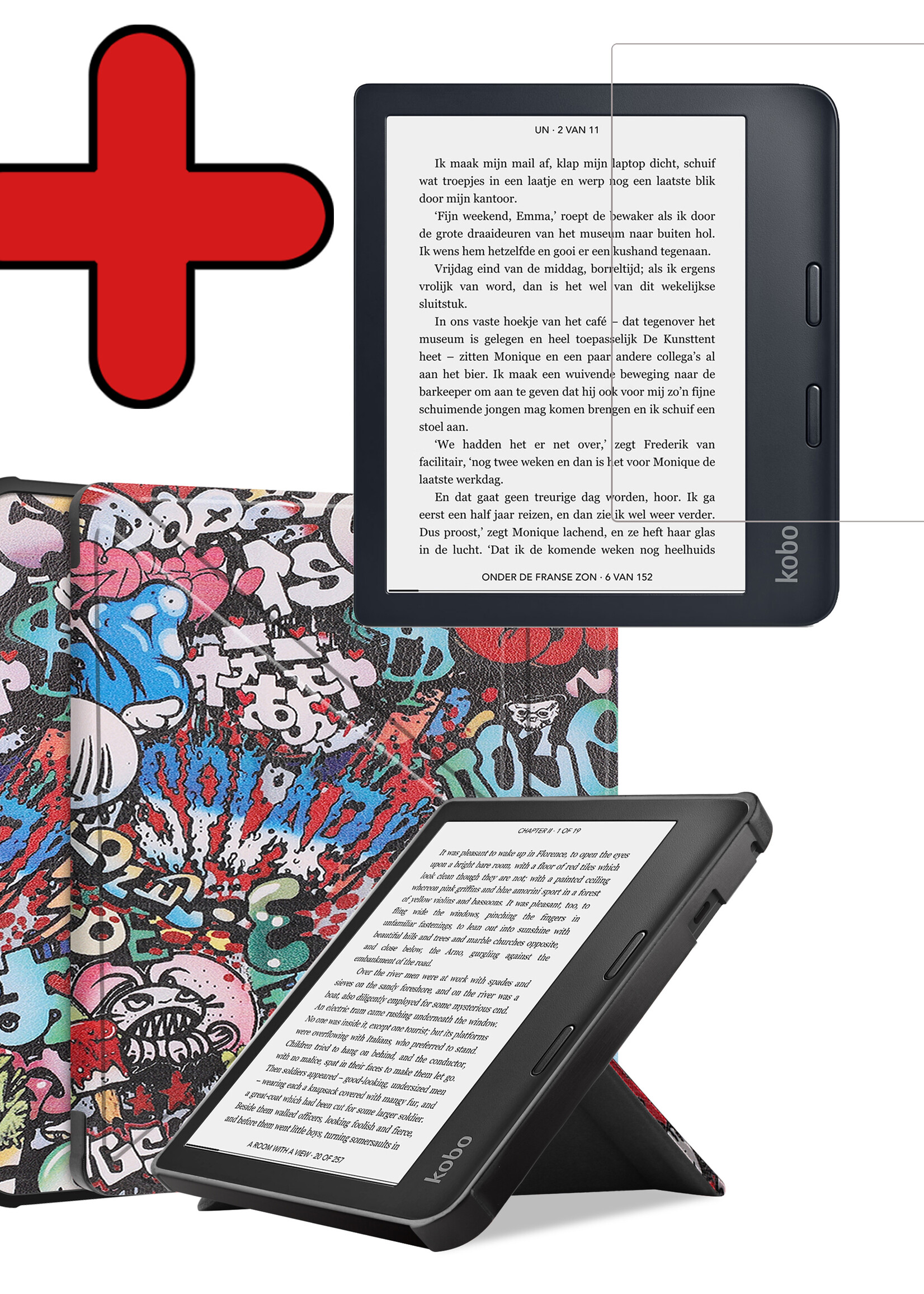 BTH Hoesje Geschikt voor Kobo Libra 2 Hoesje Luxe Bescherm Case Met Screenprotector - Hoes Geschikt voor Kobo Libra 2 Hoes Book Cover - Graffity
