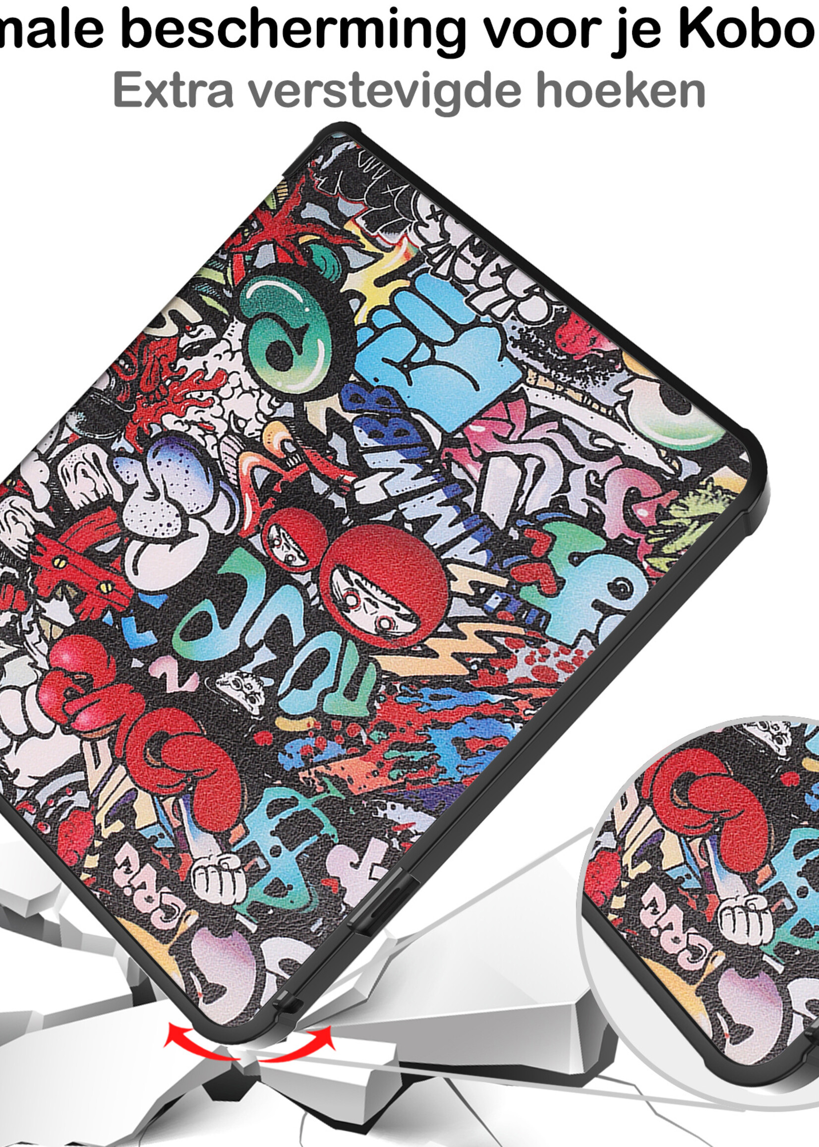 BTH Hoesje Geschikt voor Kobo Libra 2 Hoesje Luxe Bescherm Case Met Screenprotector - Hoes Geschikt voor Kobo Libra 2 Hoes Book Cover - Graffity