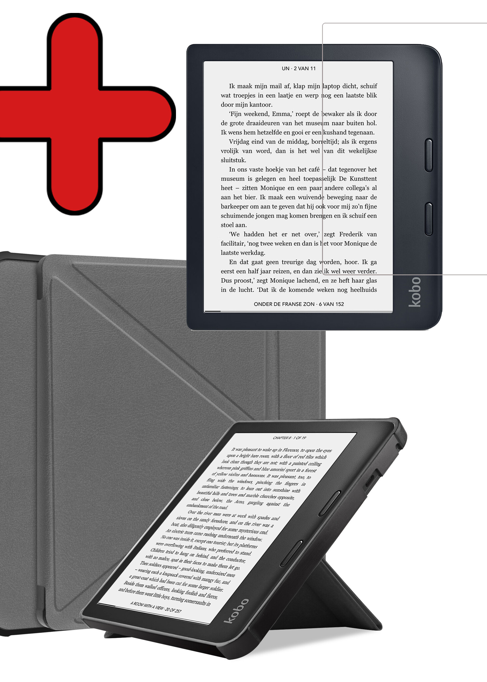 BTH Hoesje Geschikt voor Kobo Libra 2 Hoesje Luxe Bescherm Case Met Screenprotector - Hoes Geschikt voor Kobo Libra 2 Hoes Book Cover - Grijs