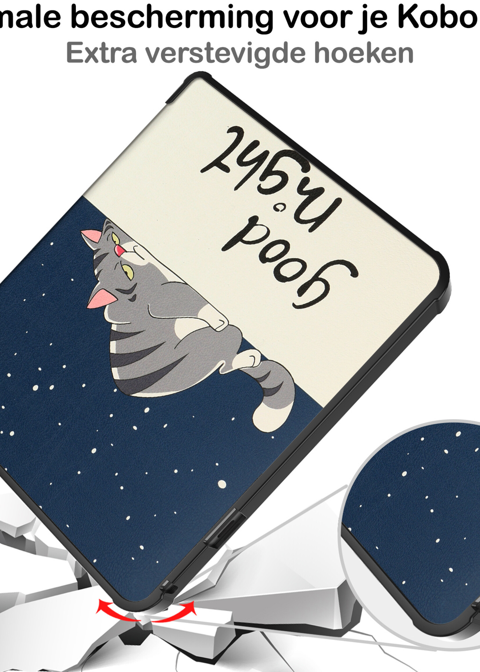 BTH Hoesje Geschikt voor Kobo Libra 2 Hoesje Luxe Bescherm Case Met Screenprotector - Hoes Geschikt voor Kobo Libra 2 Hoes Book Cover - Kat