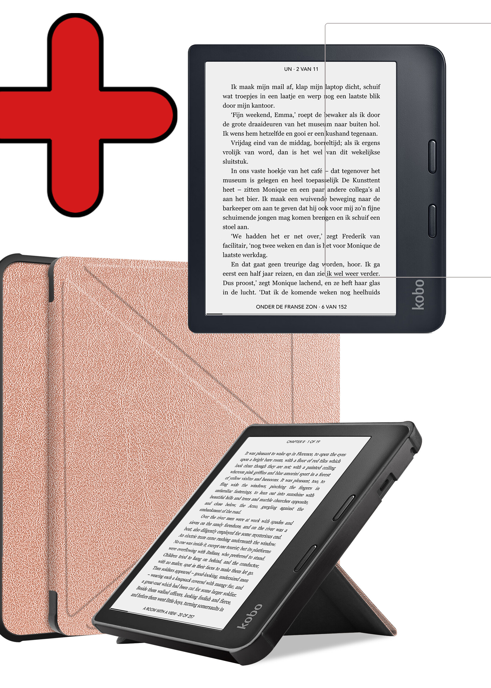 BTH Hoesje Geschikt voor Kobo Libra 2 Hoesje Luxe Bescherm Case Met Screenprotector - Hoes Geschikt voor Kobo Libra 2 Hoes Book Cover - Rosé Goud