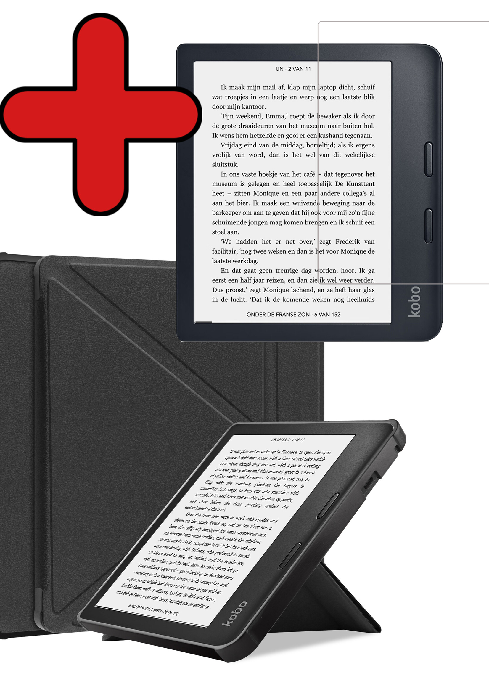 BTH Hoesje Geschikt voor Kobo Libra 2 Hoesje Luxe Bescherm Case Met Screenprotector - Hoes Geschikt voor Kobo Libra 2 Hoes Book Cover - Zwart
