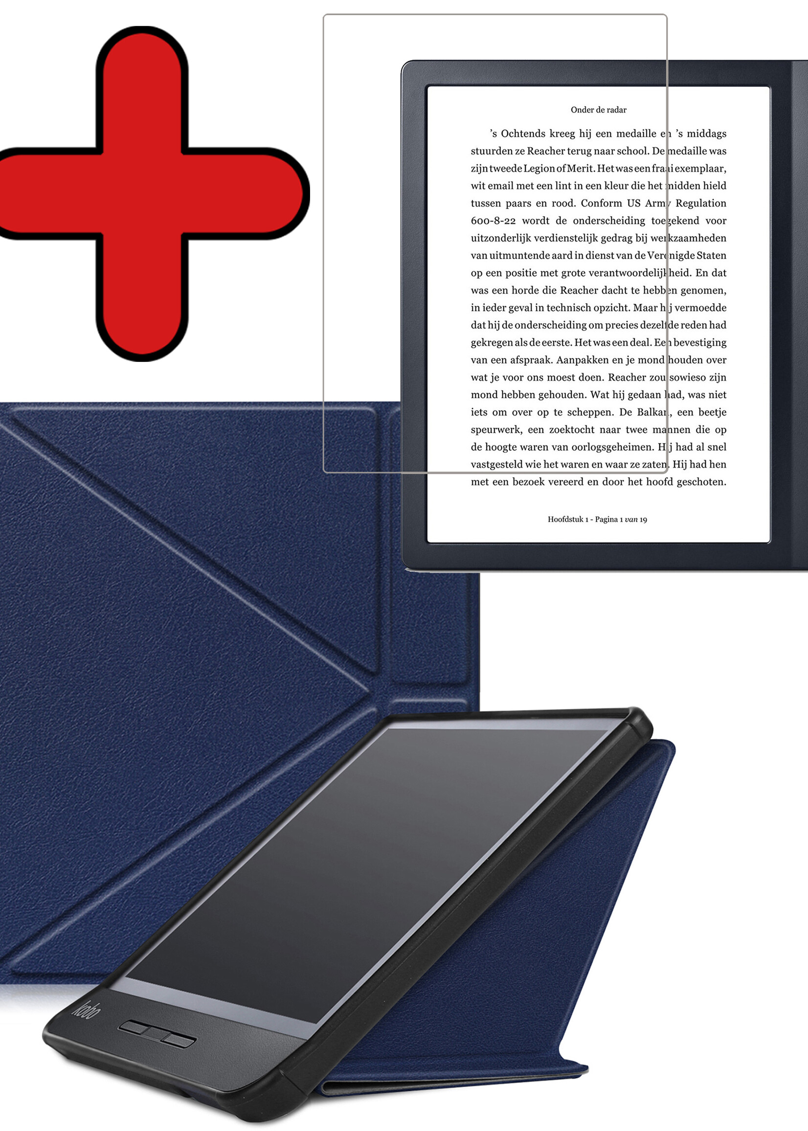 BTH Hoesje Geschikt voor Kobo Libra H2O Hoesje Luxe Bescherm Case Met Screenprotector - Hoes Geschikt voor Kobo Libra H2O Hoes Book Cover - Donkerblauw
