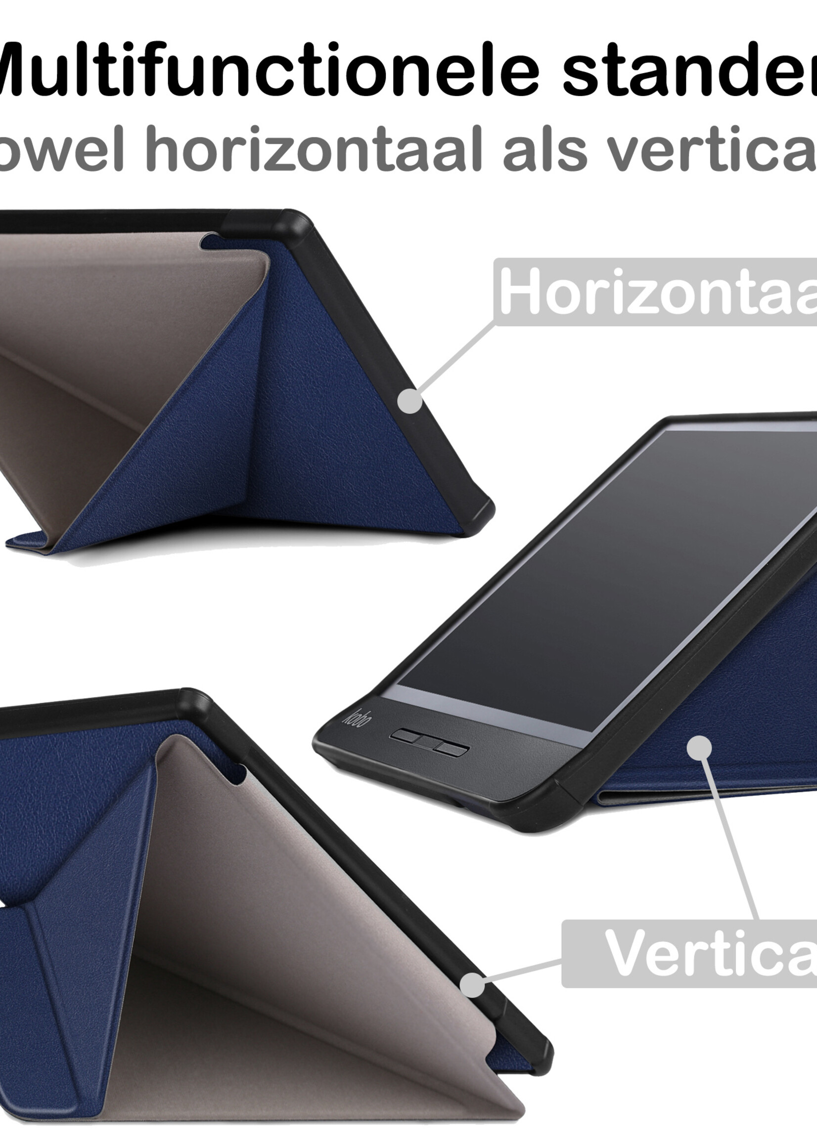 BTH Hoesje Geschikt voor Kobo Libra H2O Hoesje Luxe Bescherm Case Met Screenprotector - Hoes Geschikt voor Kobo Libra H2O Hoes Book Cover - Donkerblauw