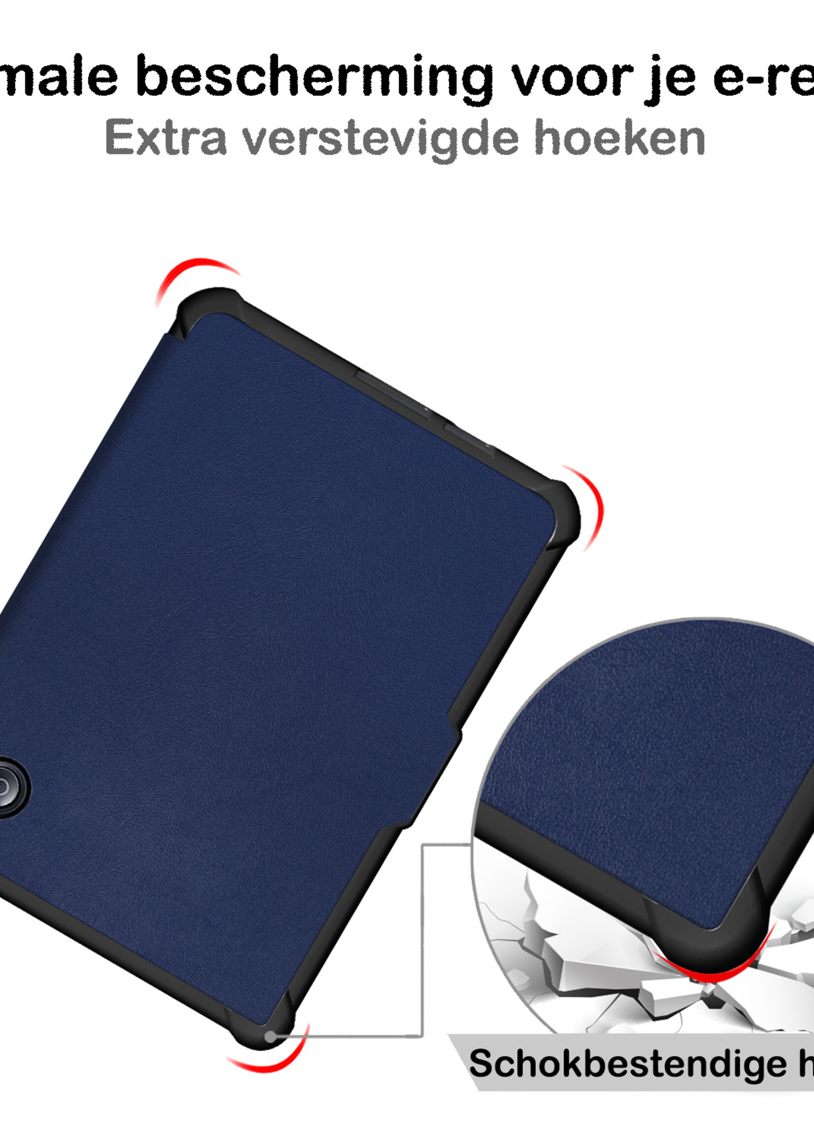 BTH Hoesje Geschikt voor Kobo Libra H2O Hoesje Luxe Bescherm Case Met Screenprotector - Hoes Geschikt voor Kobo Libra H2O Hoes Book Cover - Donkerblauw